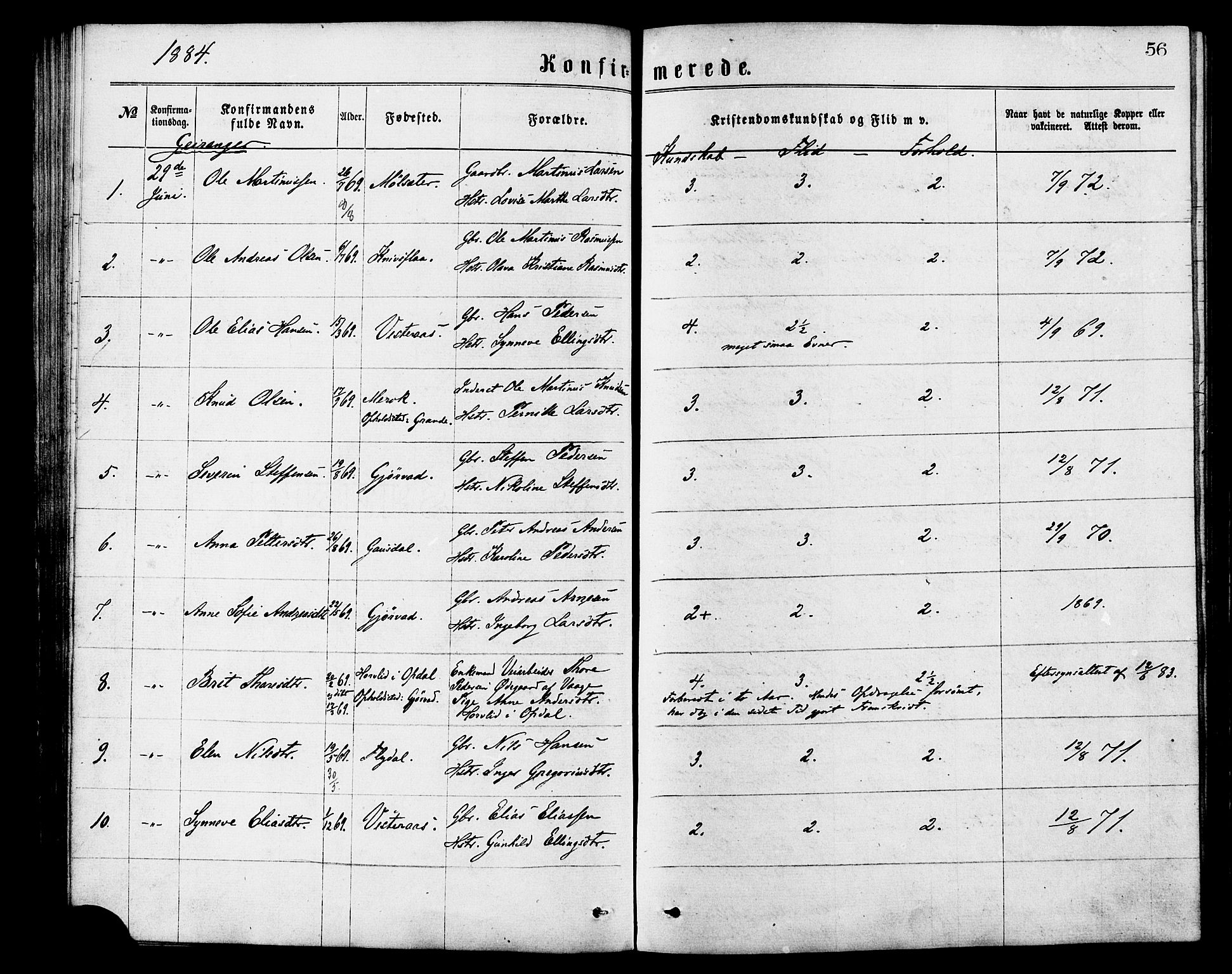 Ministerialprotokoller, klokkerbøker og fødselsregistre - Møre og Romsdal, SAT/A-1454/517/L0227: Parish register (official) no. 517A07, 1870-1886, p. 56