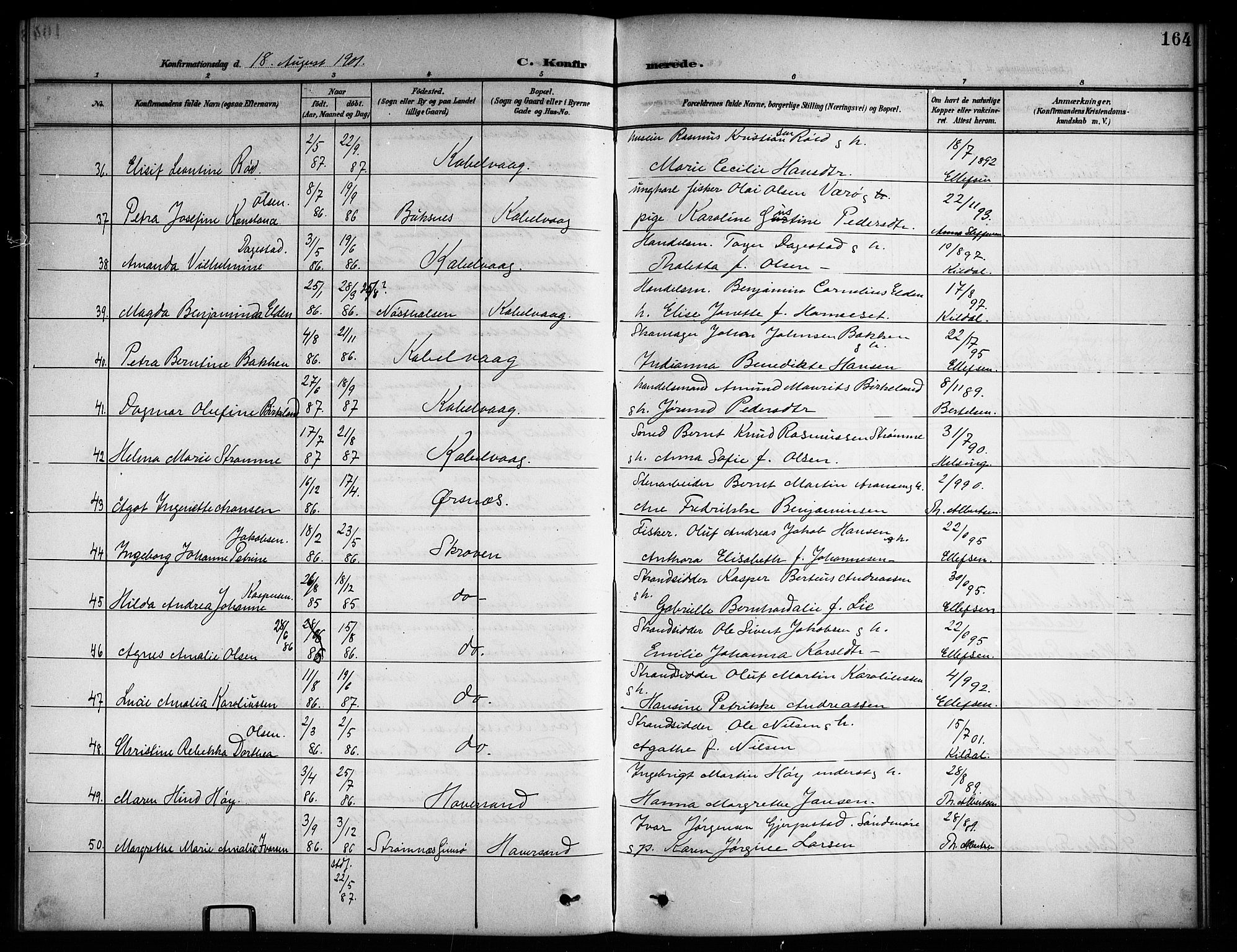 Ministerialprotokoller, klokkerbøker og fødselsregistre - Nordland, AV/SAT-A-1459/874/L1078: Parish register (copy) no. 874C07, 1900-1907, p. 164