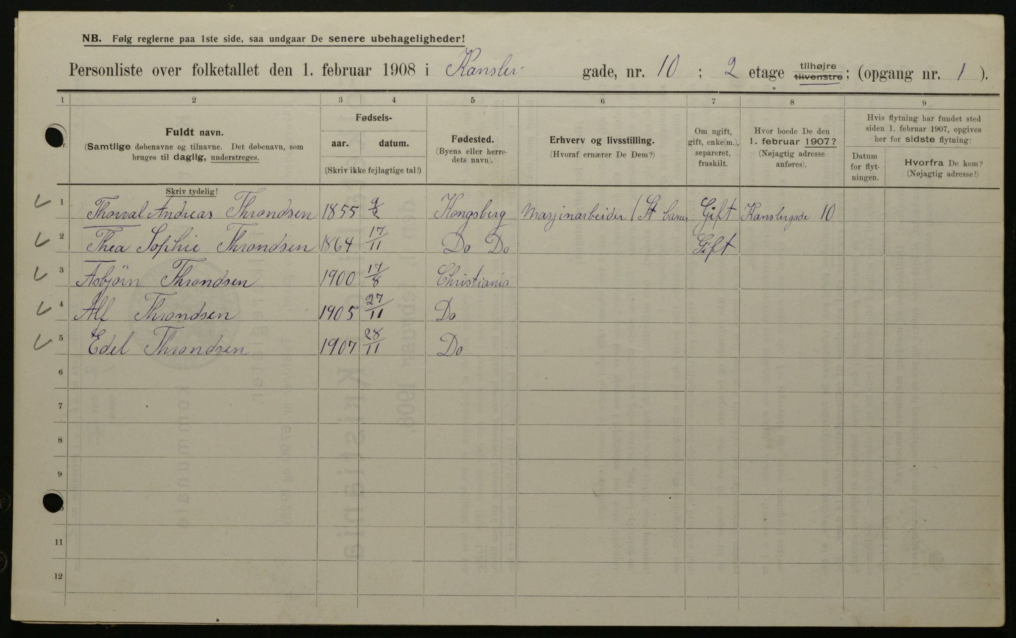 OBA, Municipal Census 1908 for Kristiania, 1908, p. 43111