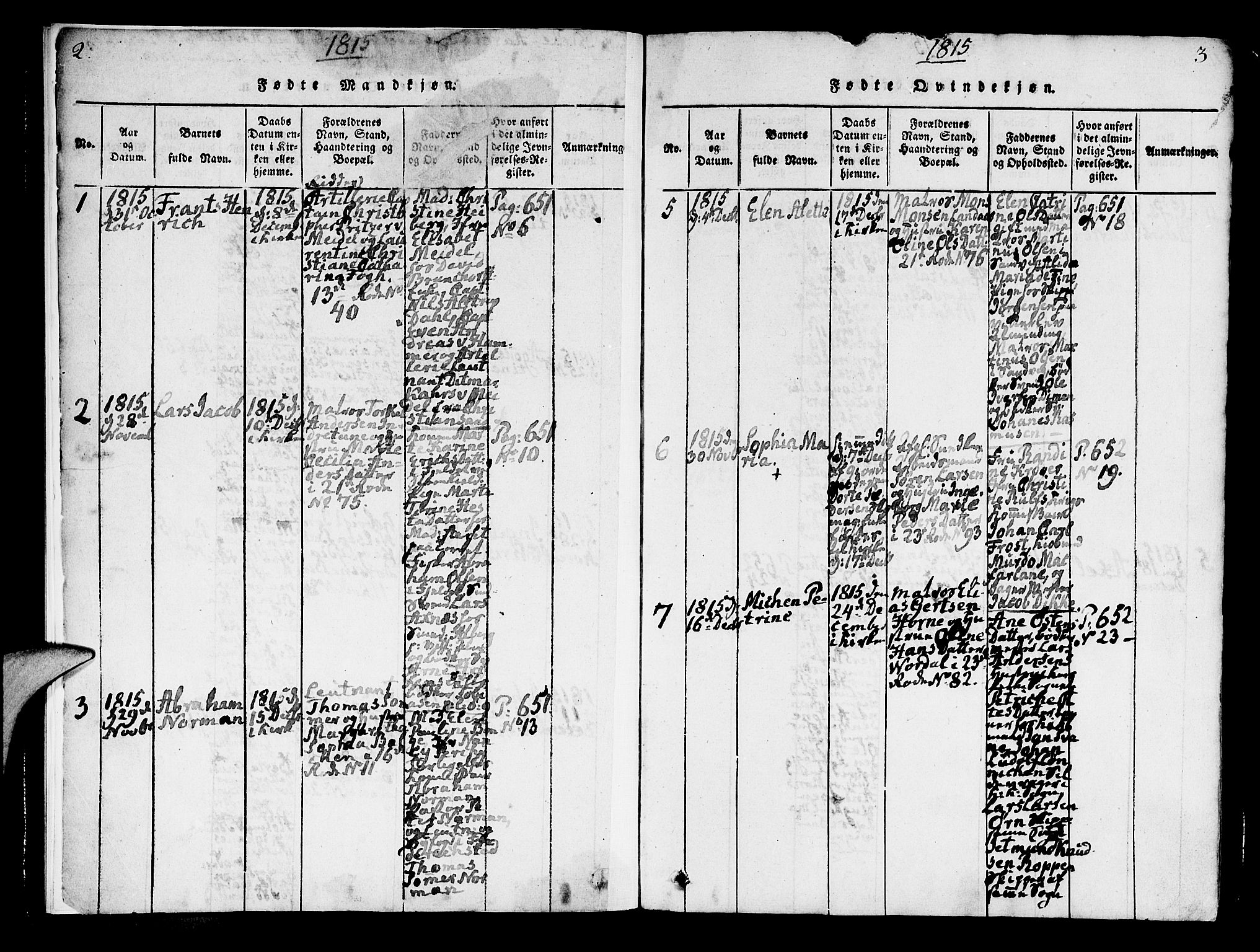 Korskirken sokneprestembete, AV/SAB-A-76101/H/Hab: Parish register (copy) no. A 1b, 1815-1821, p. 2-3