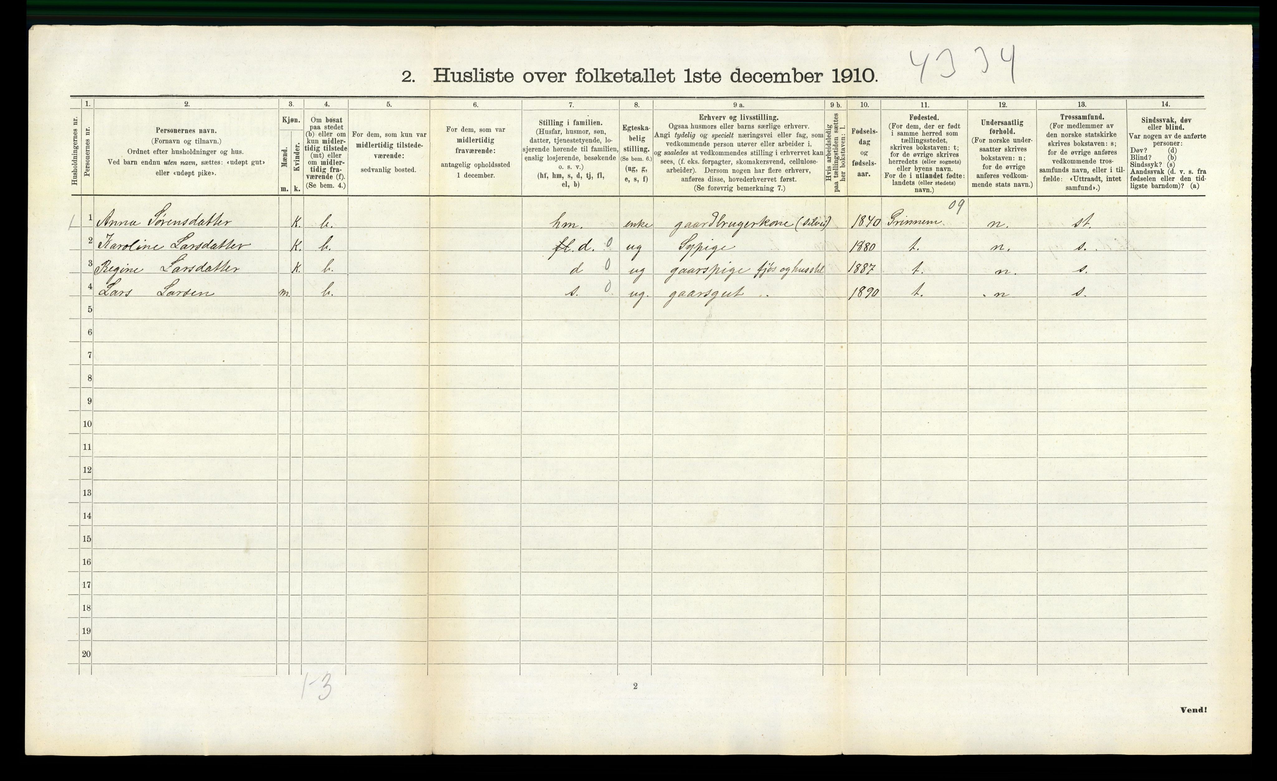 RA, 1910 census for Nord-Audnedal, 1910, p. 519