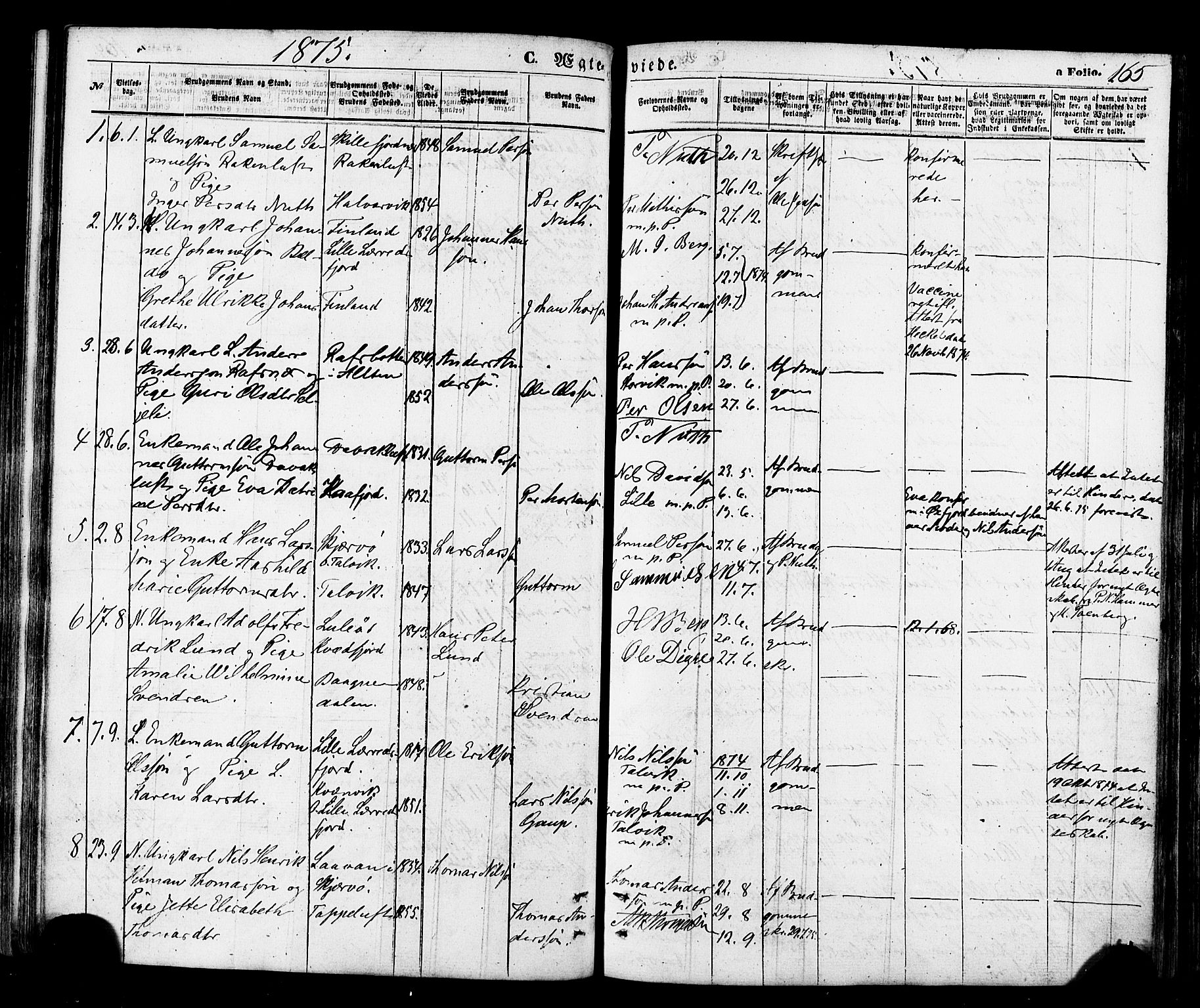 Talvik sokneprestkontor, SATØ/S-1337/H/Ha/L0011kirke: Parish register (official) no. 11, 1864-1877, p. 165