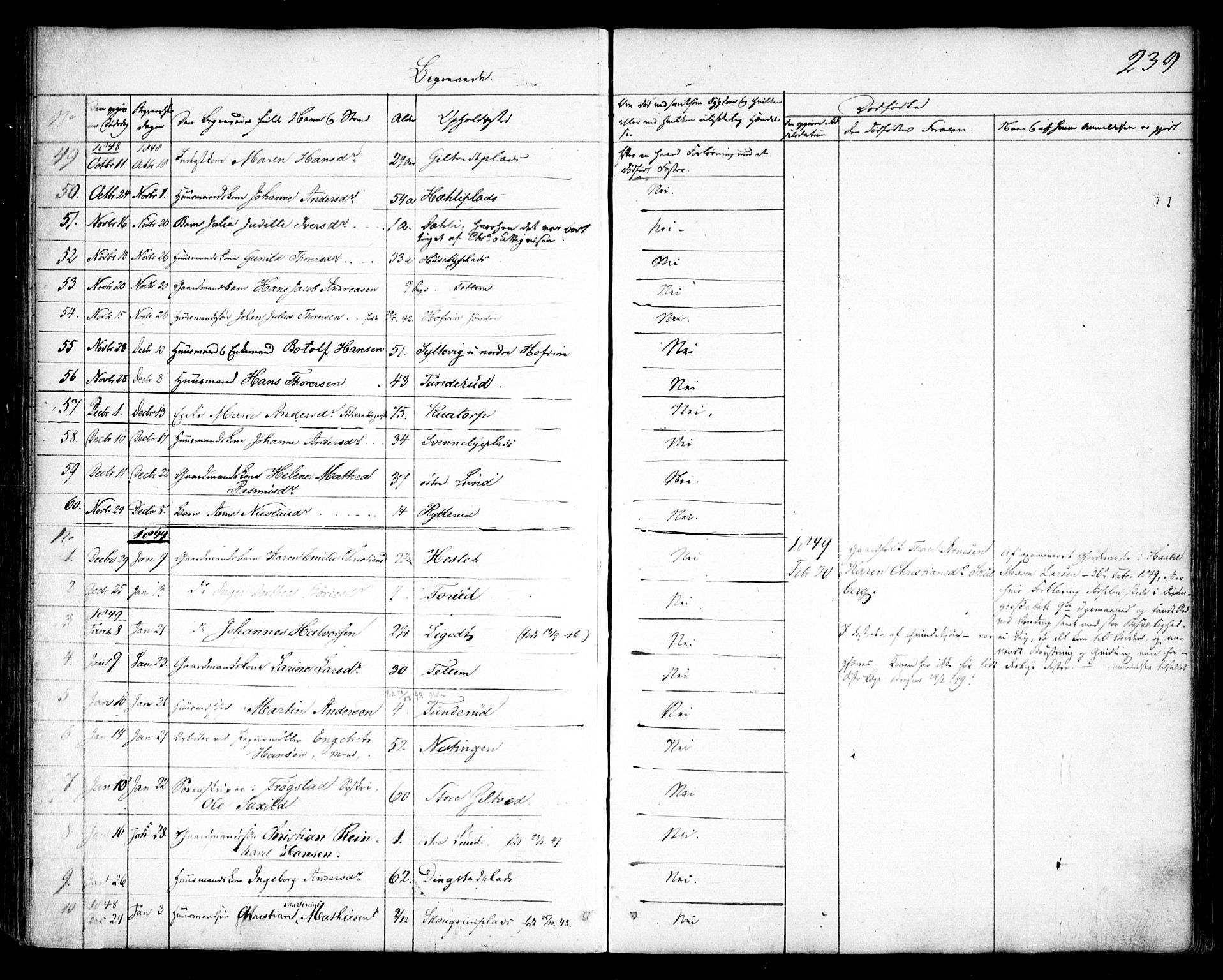 Spydeberg prestekontor Kirkebøker, SAO/A-10924/F/Fa/L0005: Parish register (official) no. I 5, 1842-1862, p. 239