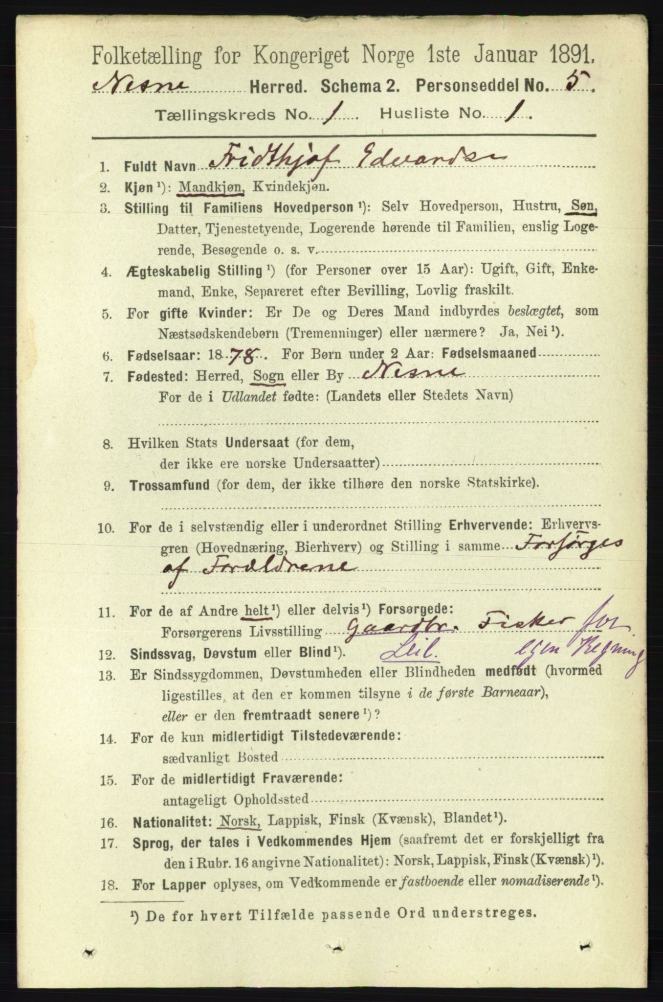 RA, 1891 census for 1828 Nesna, 1891, p. 129