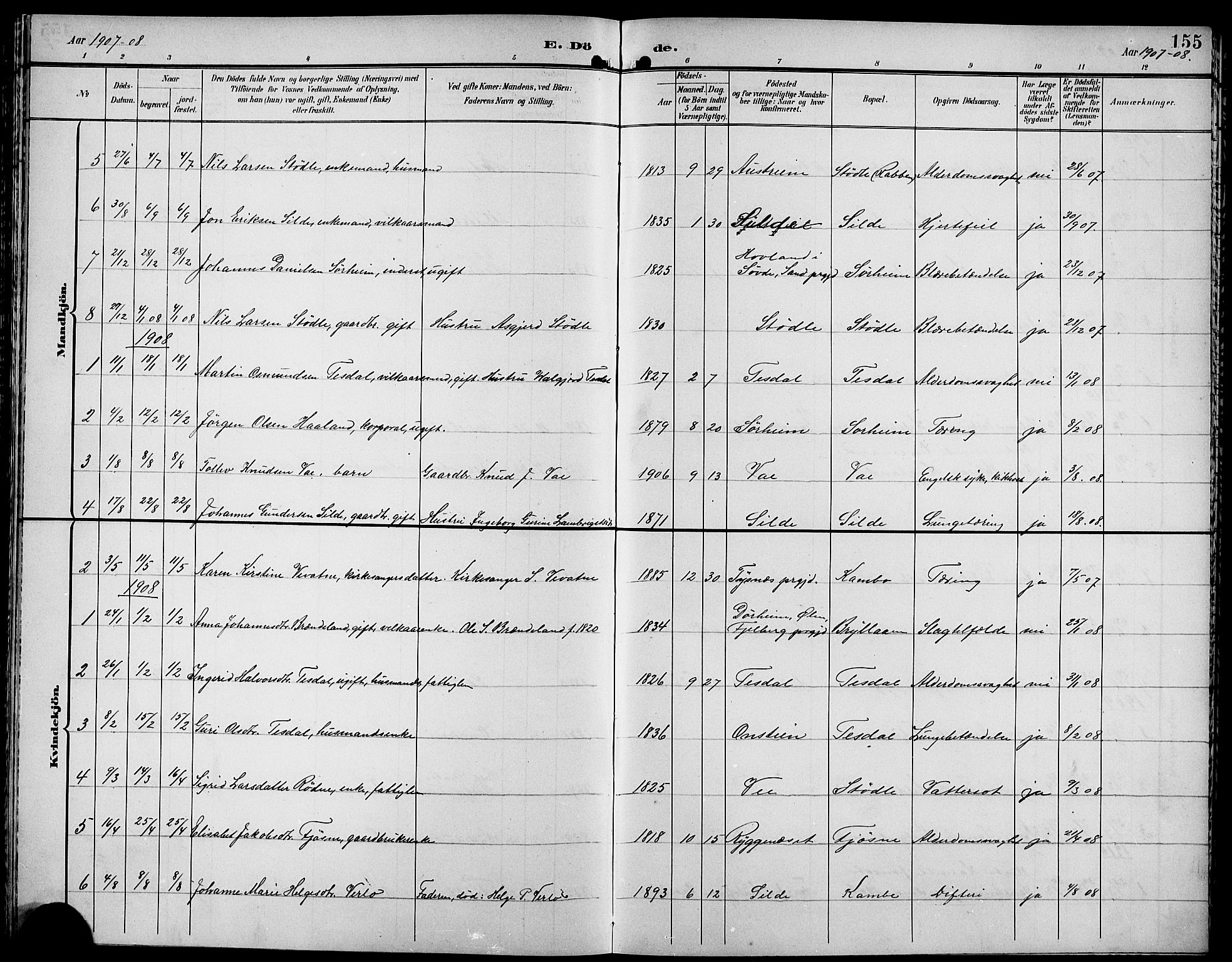 Etne sokneprestembete, SAB/A-75001/H/Hab: Parish register (copy) no. A 6, 1897-1924, p. 155