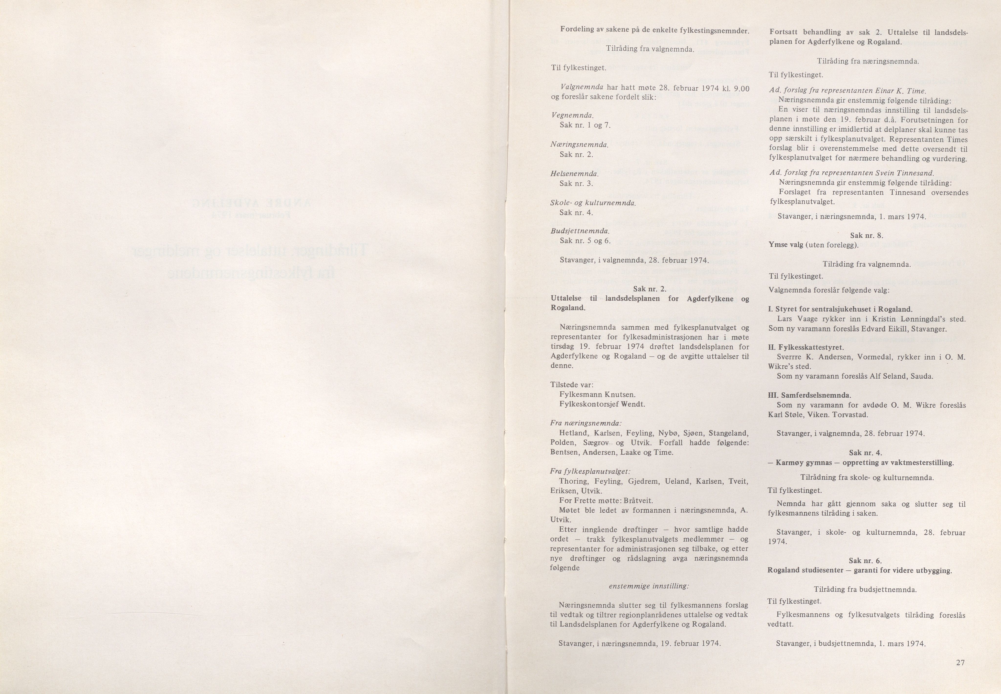 Rogaland fylkeskommune - Fylkesrådmannen , IKAR/A-900/A/Aa/Aaa/L0094: Møtebok , 1974, p. 27