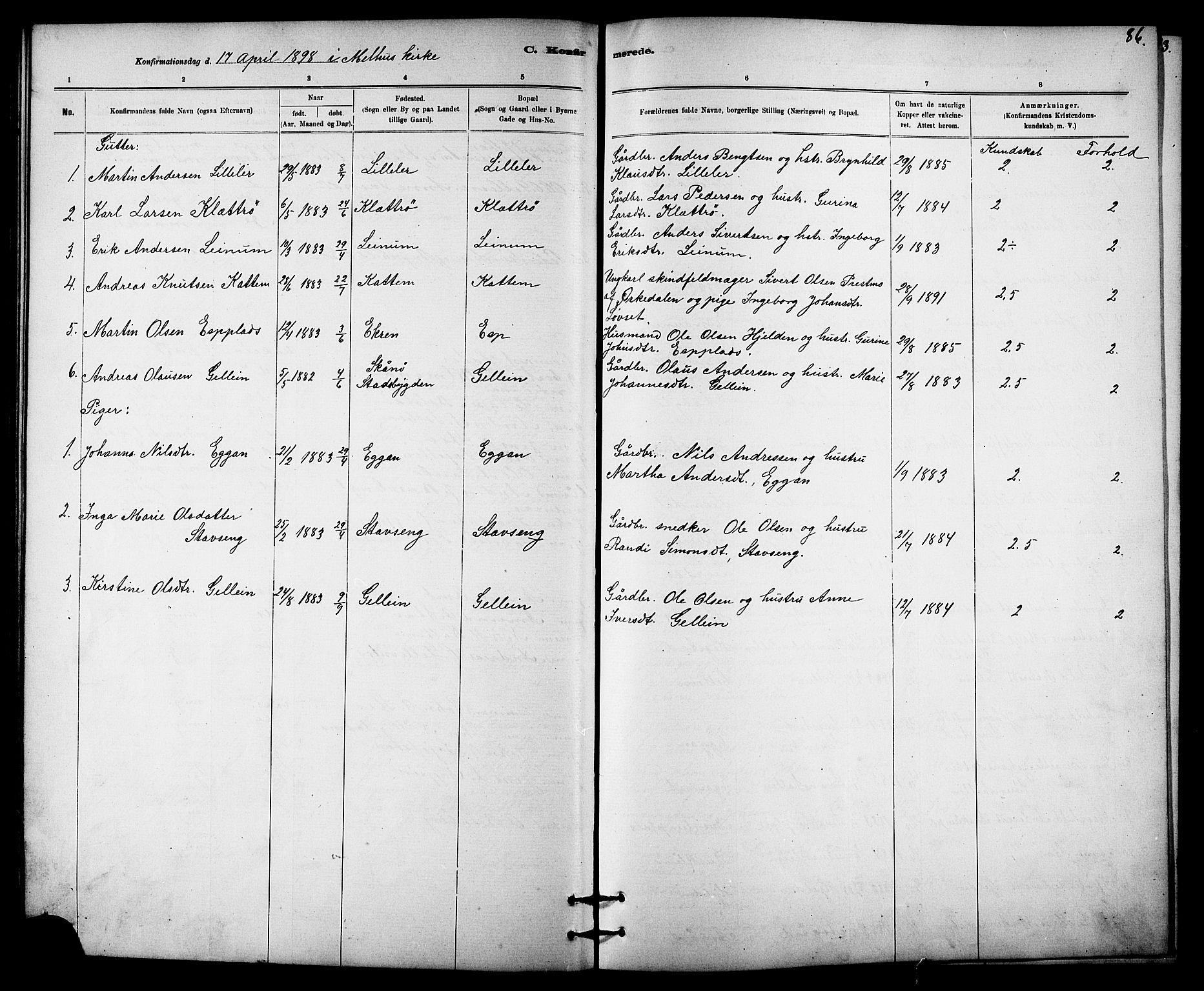 Ministerialprotokoller, klokkerbøker og fødselsregistre - Sør-Trøndelag, SAT/A-1456/613/L0395: Parish register (copy) no. 613C03, 1887-1909, p. 86