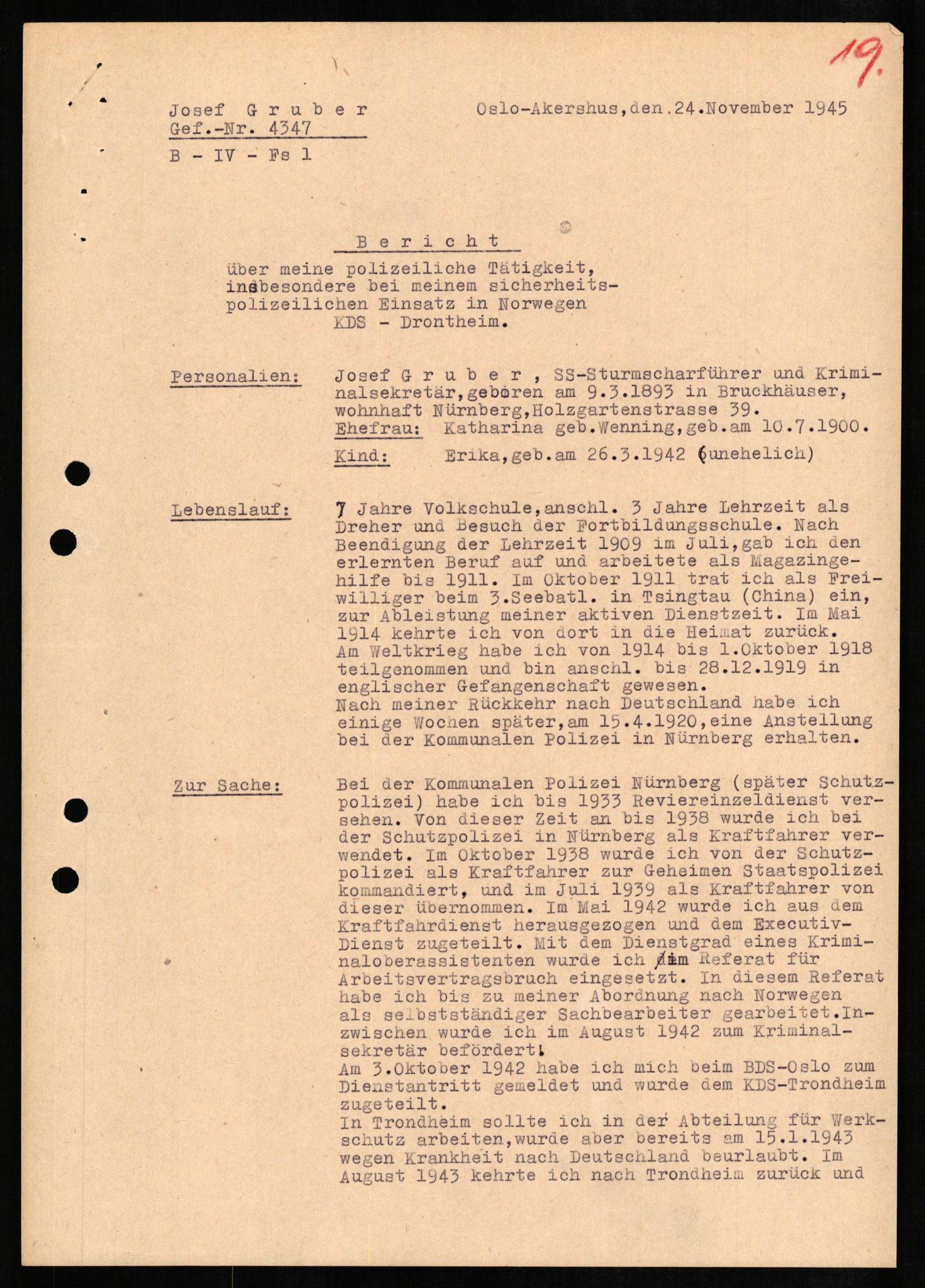 Forsvaret, Forsvarets overkommando II, RA/RAFA-3915/D/Db/L0010: CI Questionaires. Tyske okkupasjonsstyrker i Norge. Tyskere., 1945-1946, p. 399