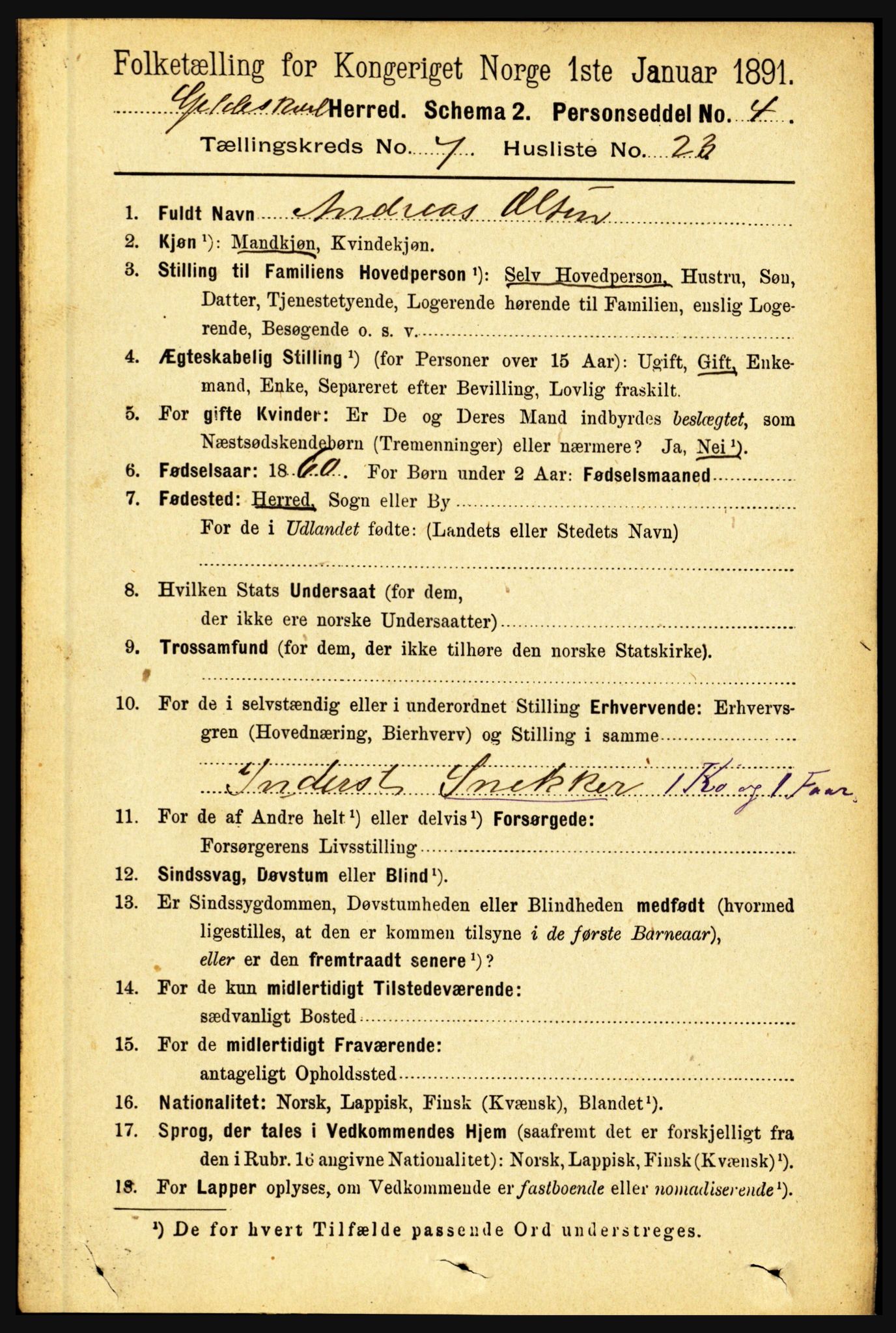 RA, 1891 census for 1838 Gildeskål, 1891, p. 2351