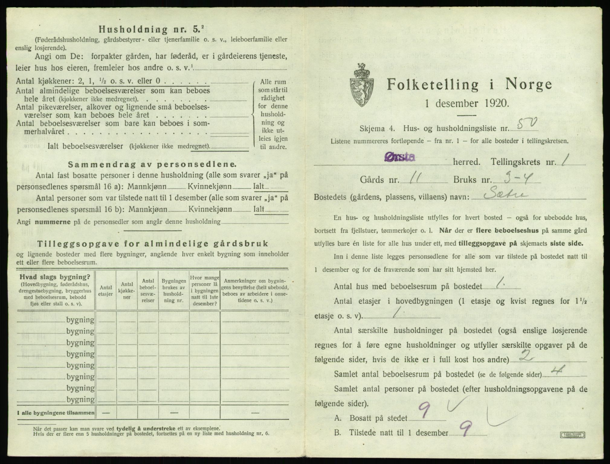 SAT, 1920 census for Ørsta, 1920, p. 138