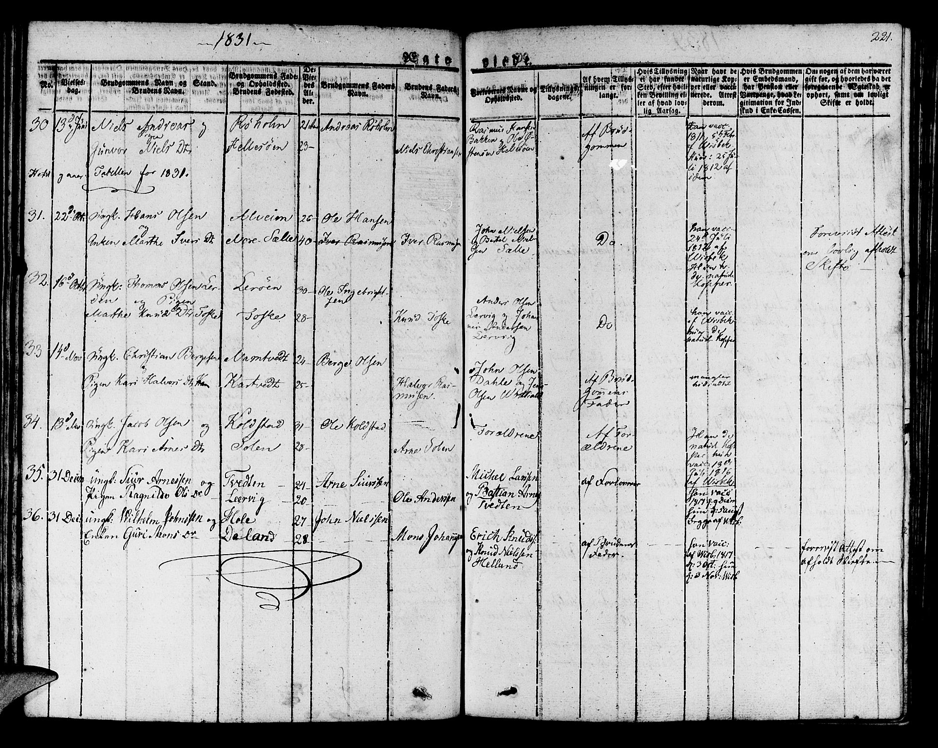 Manger sokneprestembete, AV/SAB-A-76801/H/Haa: Parish register (official) no. A 4, 1824-1838, p. 221