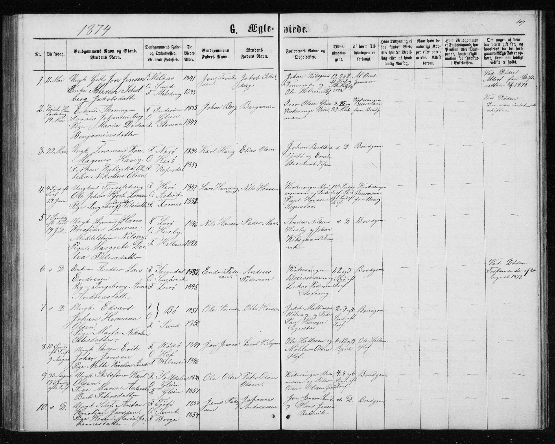 Ministerialprotokoller, klokkerbøker og fødselsregistre - Nordland, SAT/A-1459/835/L0531: Parish register (copy) no. 835C03, 1865-1877, p. 107