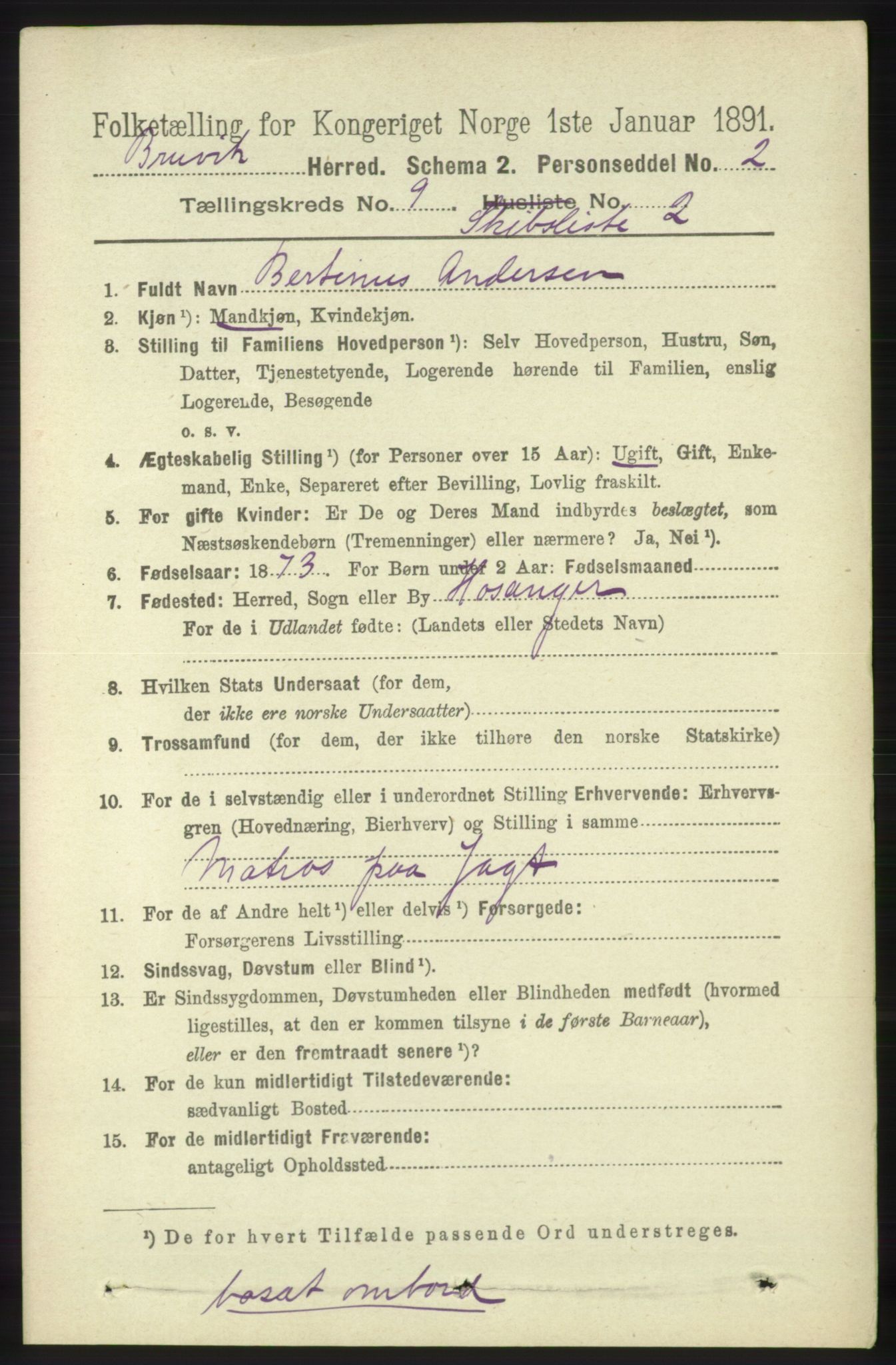 RA, 1891 census for 1251 Bruvik, 1891, p. 4145