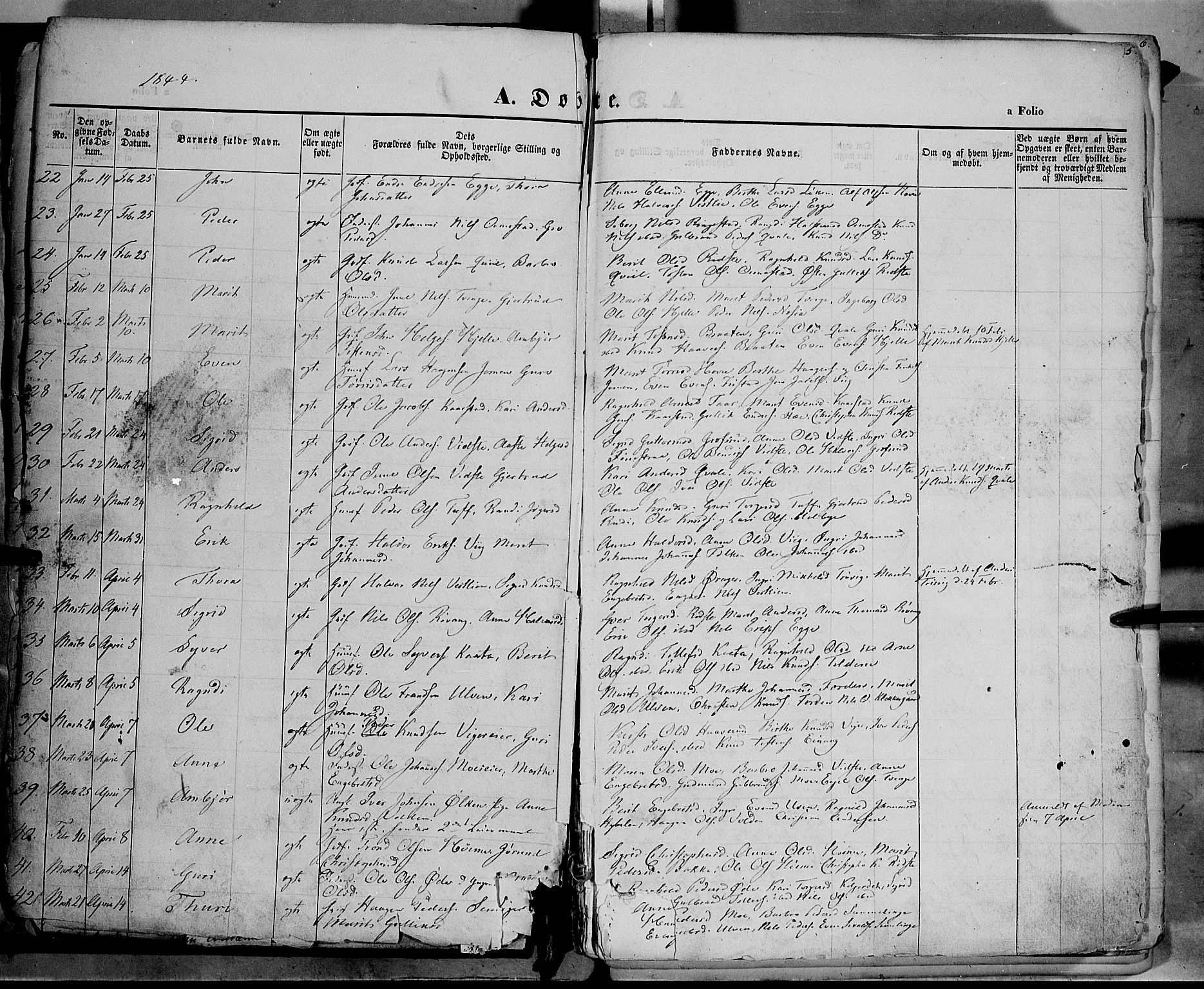 Vestre Slidre prestekontor, SAH/PREST-136/H/Ha/Haa/L0001: Parish register (official) no. 1, 1844-1855, p. 5