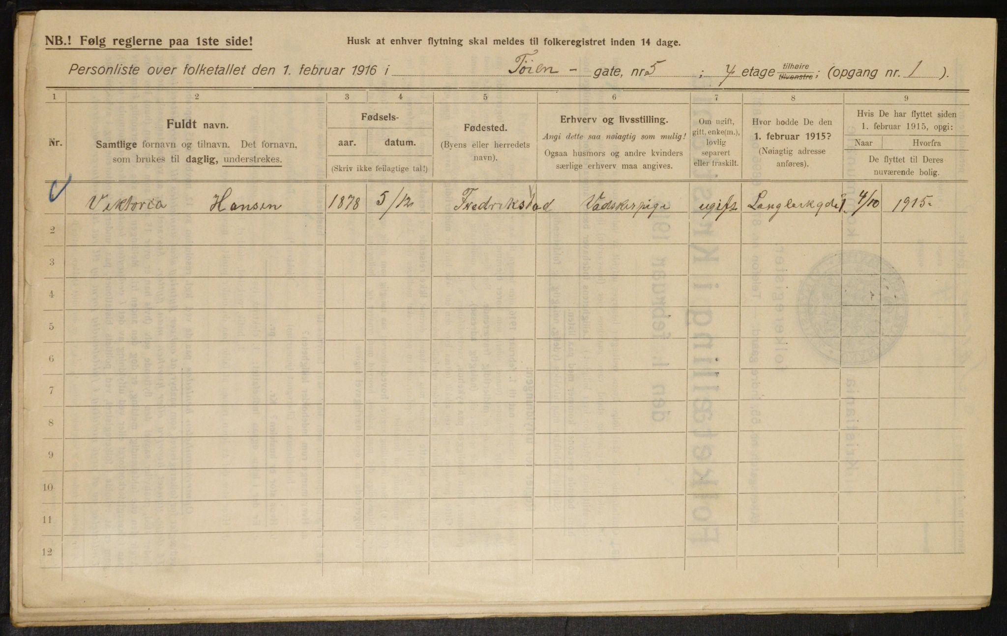 OBA, Municipal Census 1916 for Kristiania, 1916, p. 120676