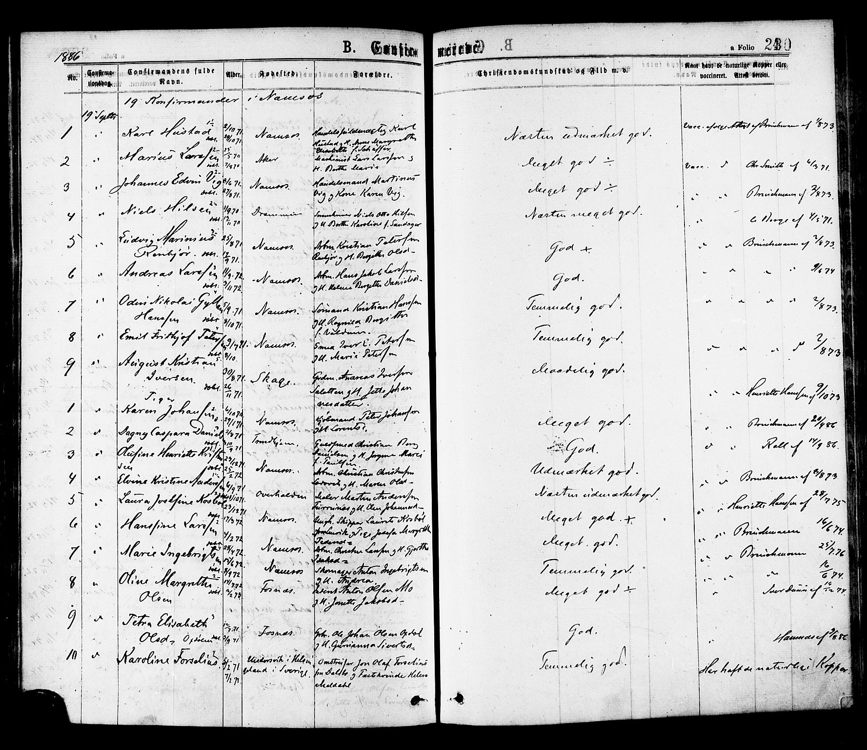 Ministerialprotokoller, klokkerbøker og fødselsregistre - Nord-Trøndelag, AV/SAT-A-1458/768/L0572: Parish register (official) no. 768A07, 1874-1886, p. 240