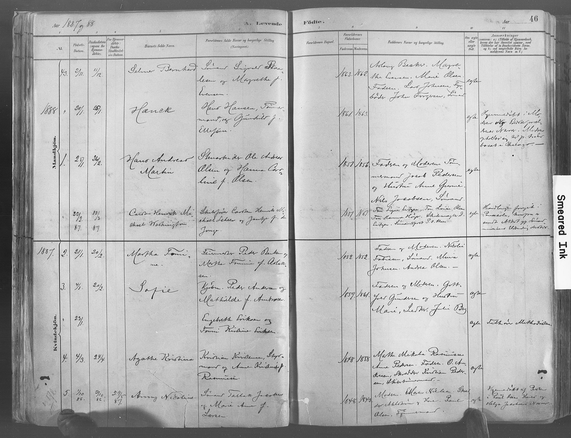 Risør sokneprestkontor, AV/SAK-1111-0035/F/Fa/L0005: Parish register (official) no. A 5, 1883-1895, p. 46