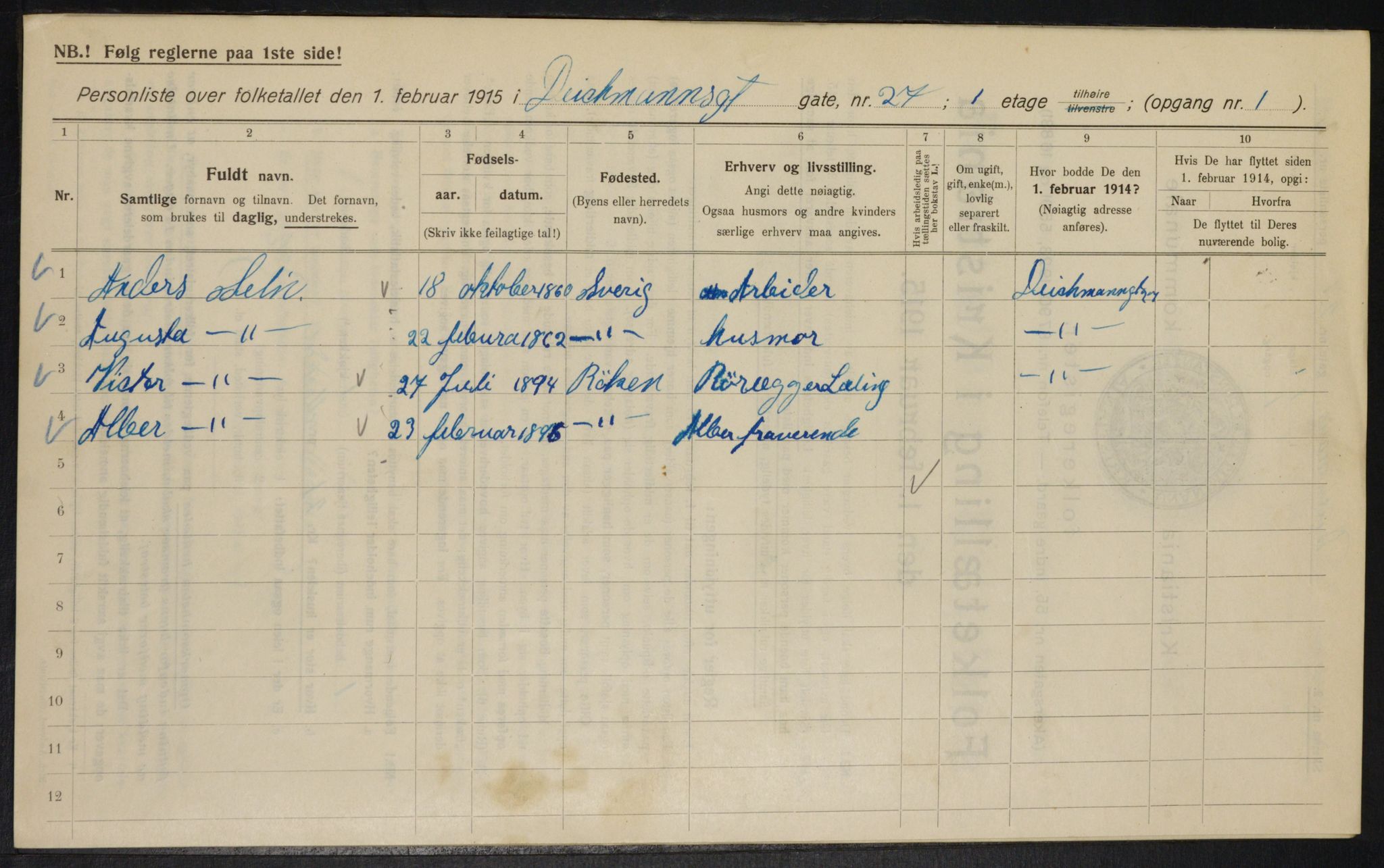 OBA, Municipal Census 1915 for Kristiania, 1915, p. 15808