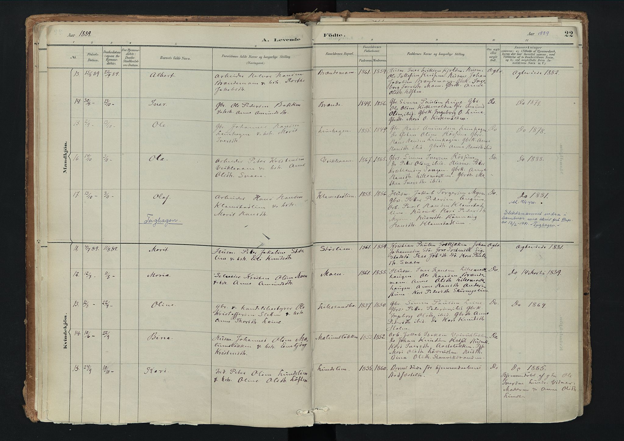 Nord-Fron prestekontor, AV/SAH-PREST-080/H/Ha/Haa/L0003: Parish register (official) no. 3, 1884-1914, p. 22