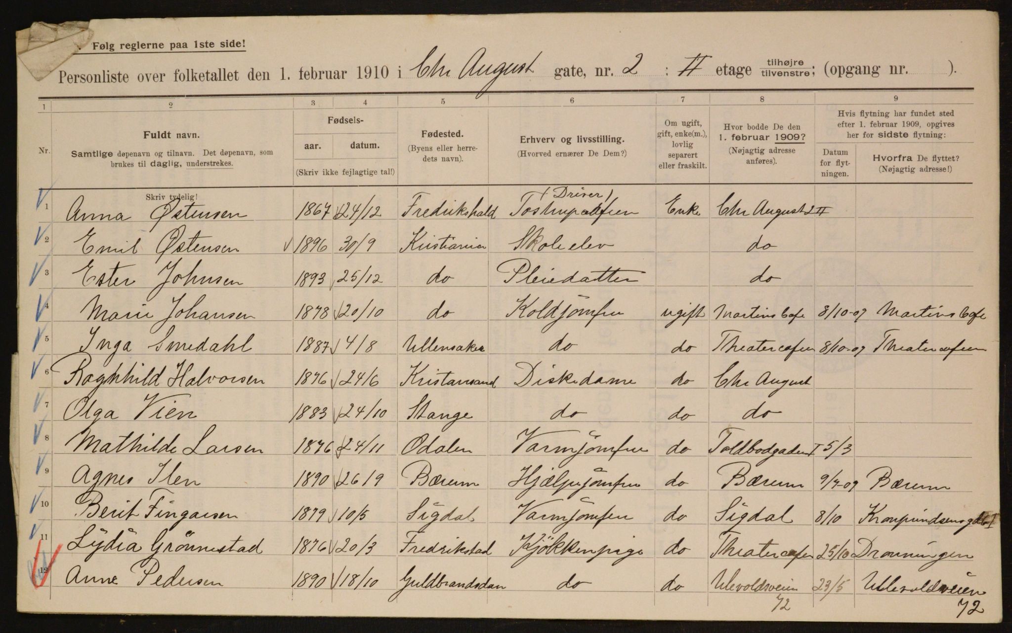 OBA, Municipal Census 1910 for Kristiania, 1910, p. 52353