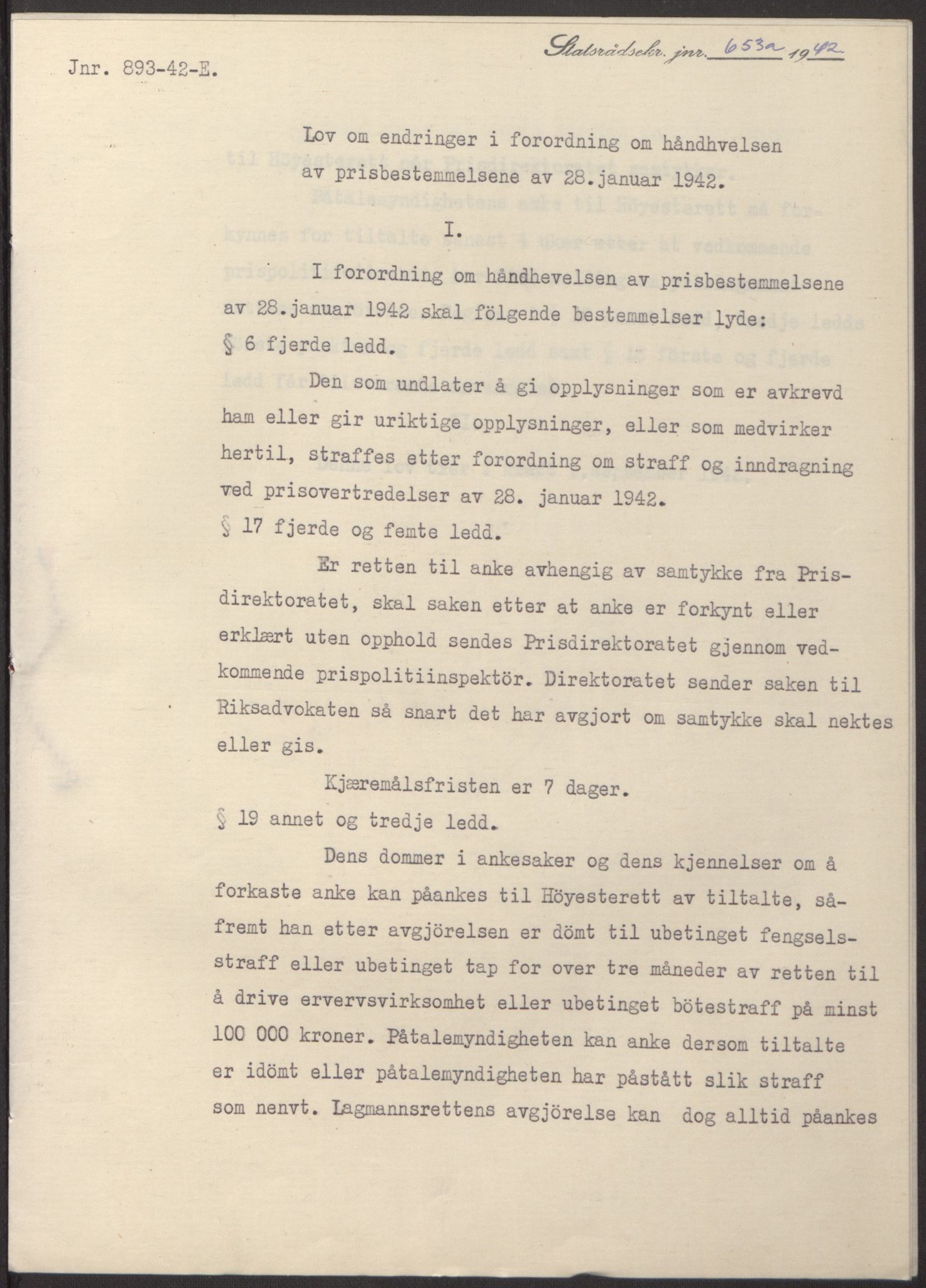 NS-administrasjonen 1940-1945 (Statsrådsekretariatet, de kommisariske statsråder mm), RA/S-4279/D/Db/L0098: Lover II, 1942, p. 263