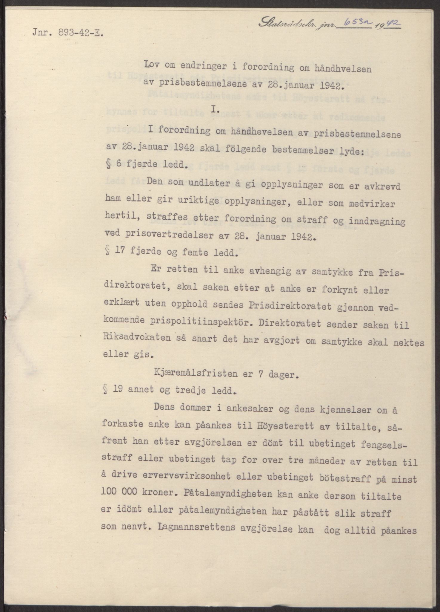 NS-administrasjonen 1940-1945 (Statsrådsekretariatet, de kommisariske statsråder mm), AV/RA-S-4279/D/Db/L0098: Lover II, 1942, p. 263