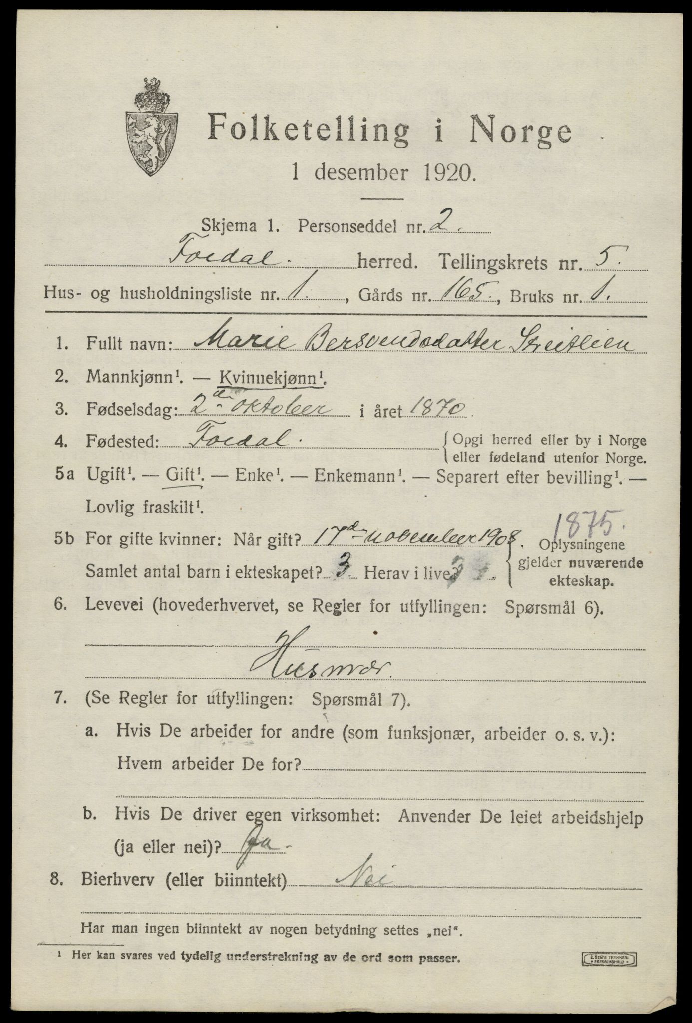 SAH, 1920 census for Folldal, 1920, p. 2985