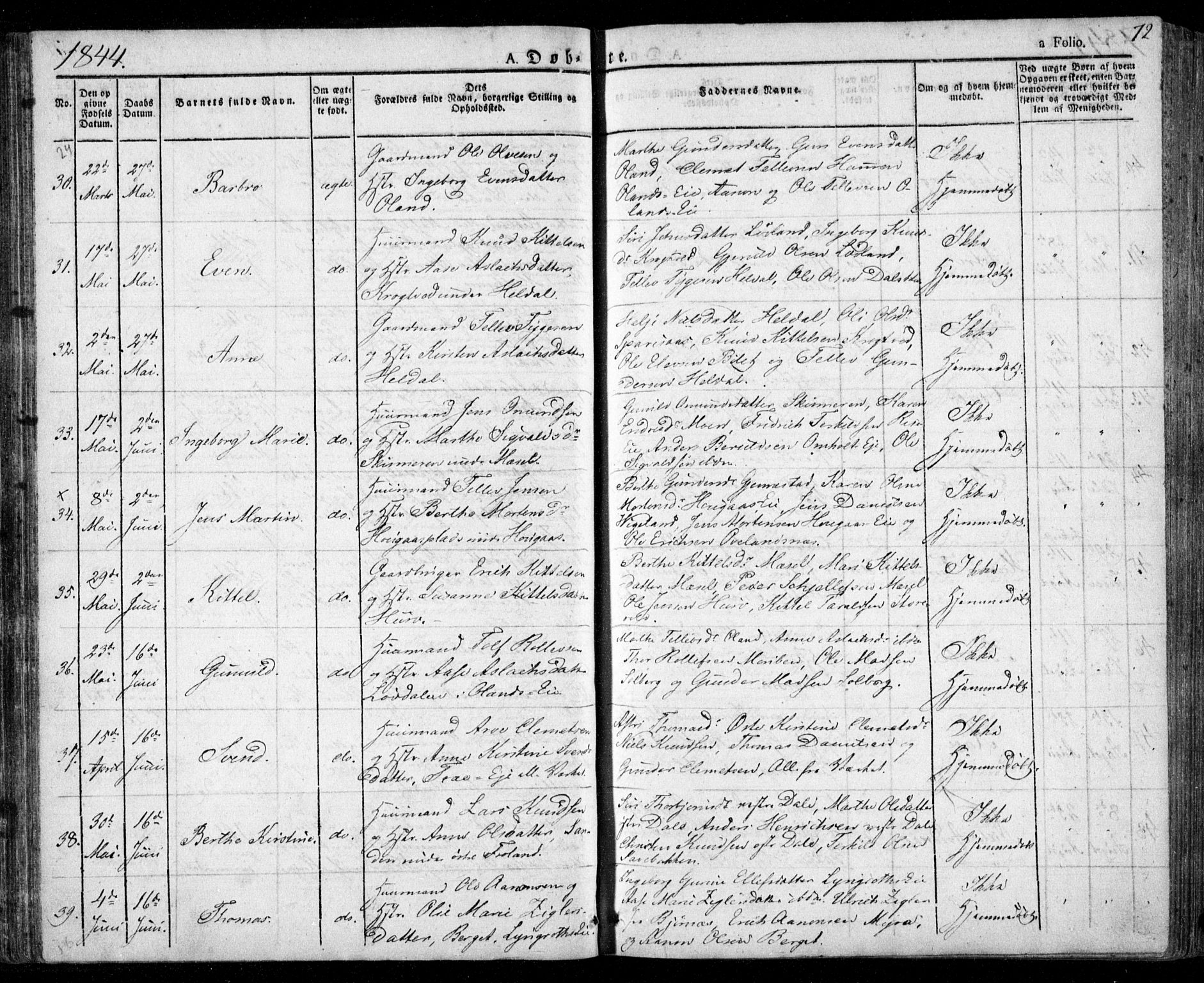 Froland sokneprestkontor, AV/SAK-1111-0013/F/Fa/L0001: Parish register (official) no. A 1, 1827-1844, p. 72