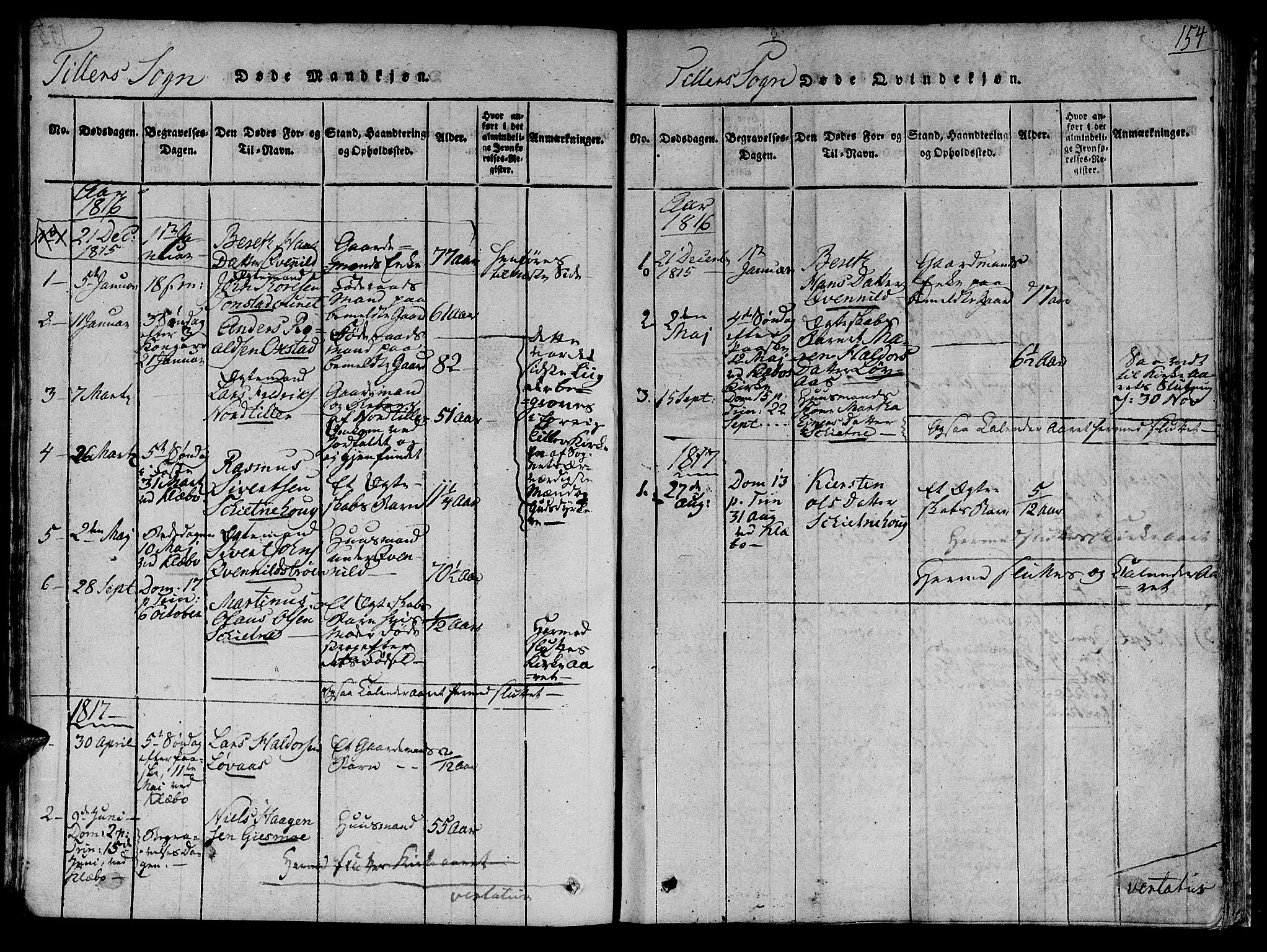 Ministerialprotokoller, klokkerbøker og fødselsregistre - Sør-Trøndelag, SAT/A-1456/618/L0440: Parish register (official) no. 618A04 /2, 1816-1843, p. 154