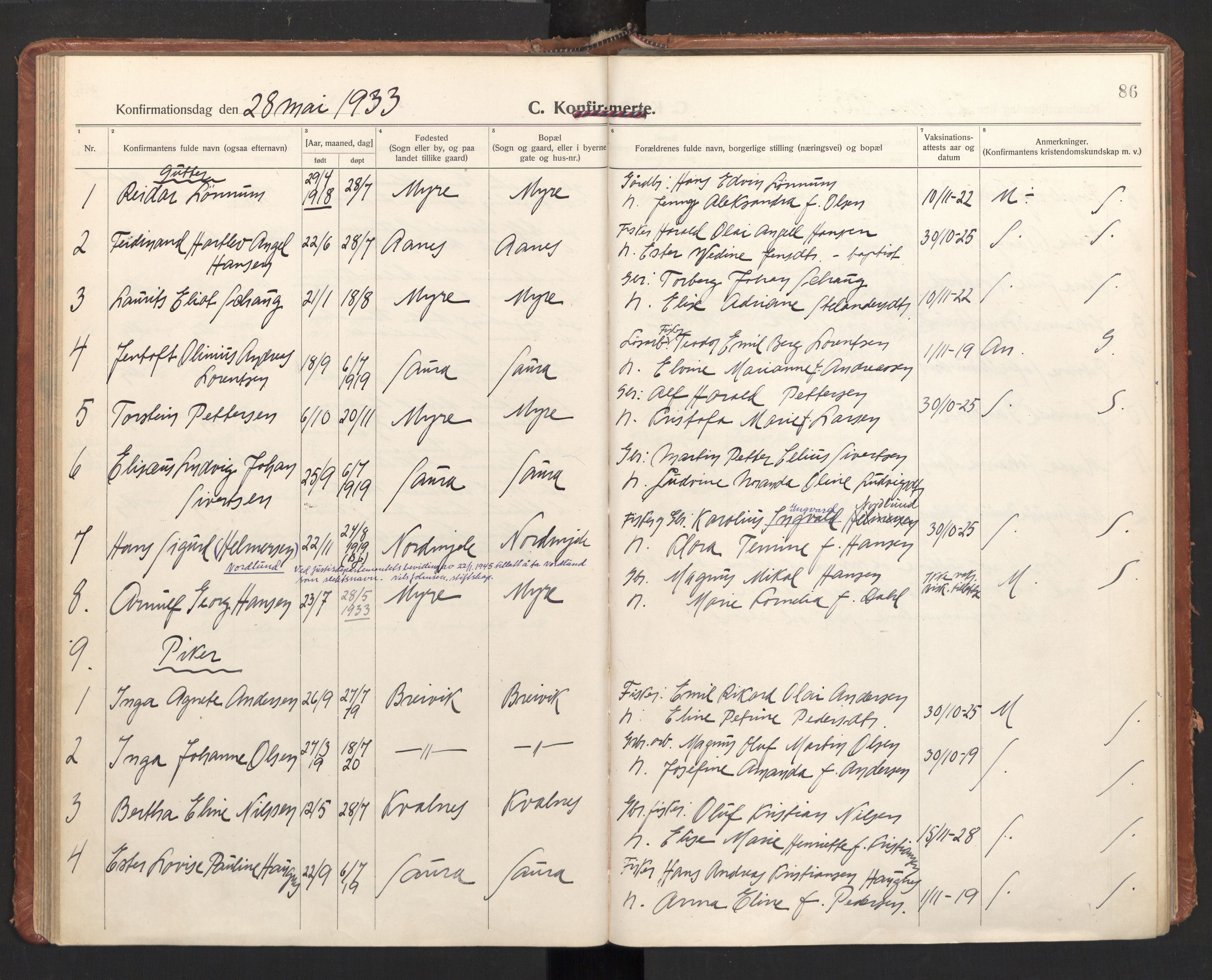 Ministerialprotokoller, klokkerbøker og fødselsregistre - Nordland, SAT/A-1459/897/L1408: Parish register (official) no. 897A15, 1922-1938, p. 86