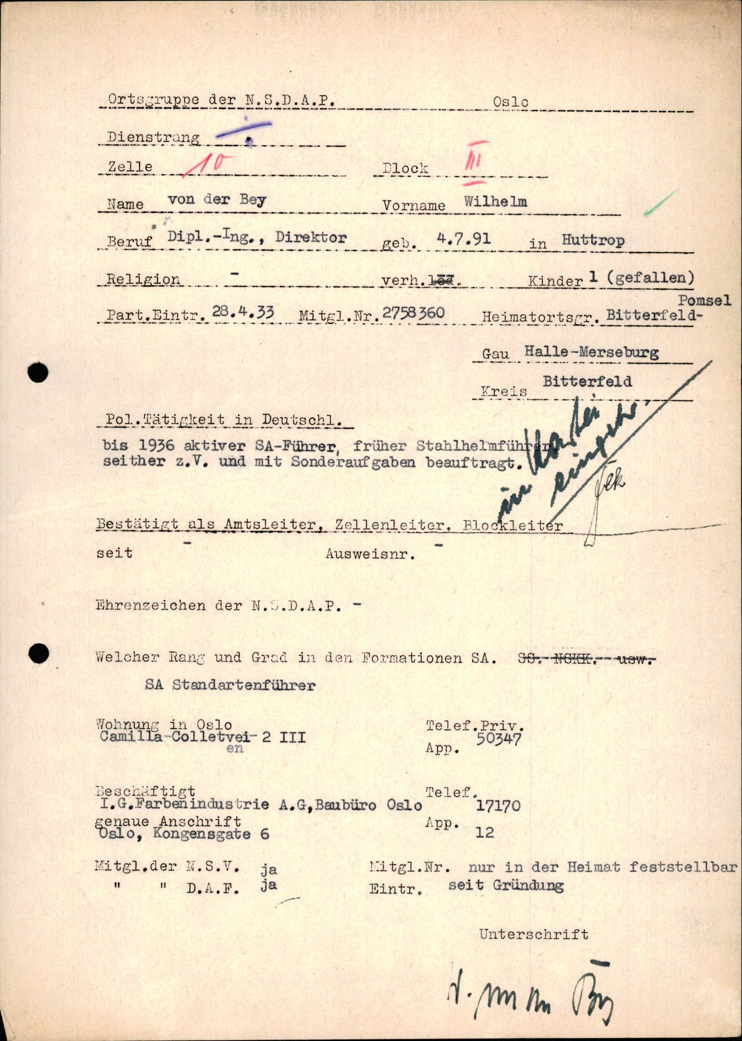 Forsvarets Overkommando. 2 kontor. Arkiv 11.4. Spredte tyske arkivsaker, AV/RA-RAFA-7031/D/Dar/Darb/L0015: Reichskommissariat - NSDAP in Norwegen, 1938-1945, p. 549