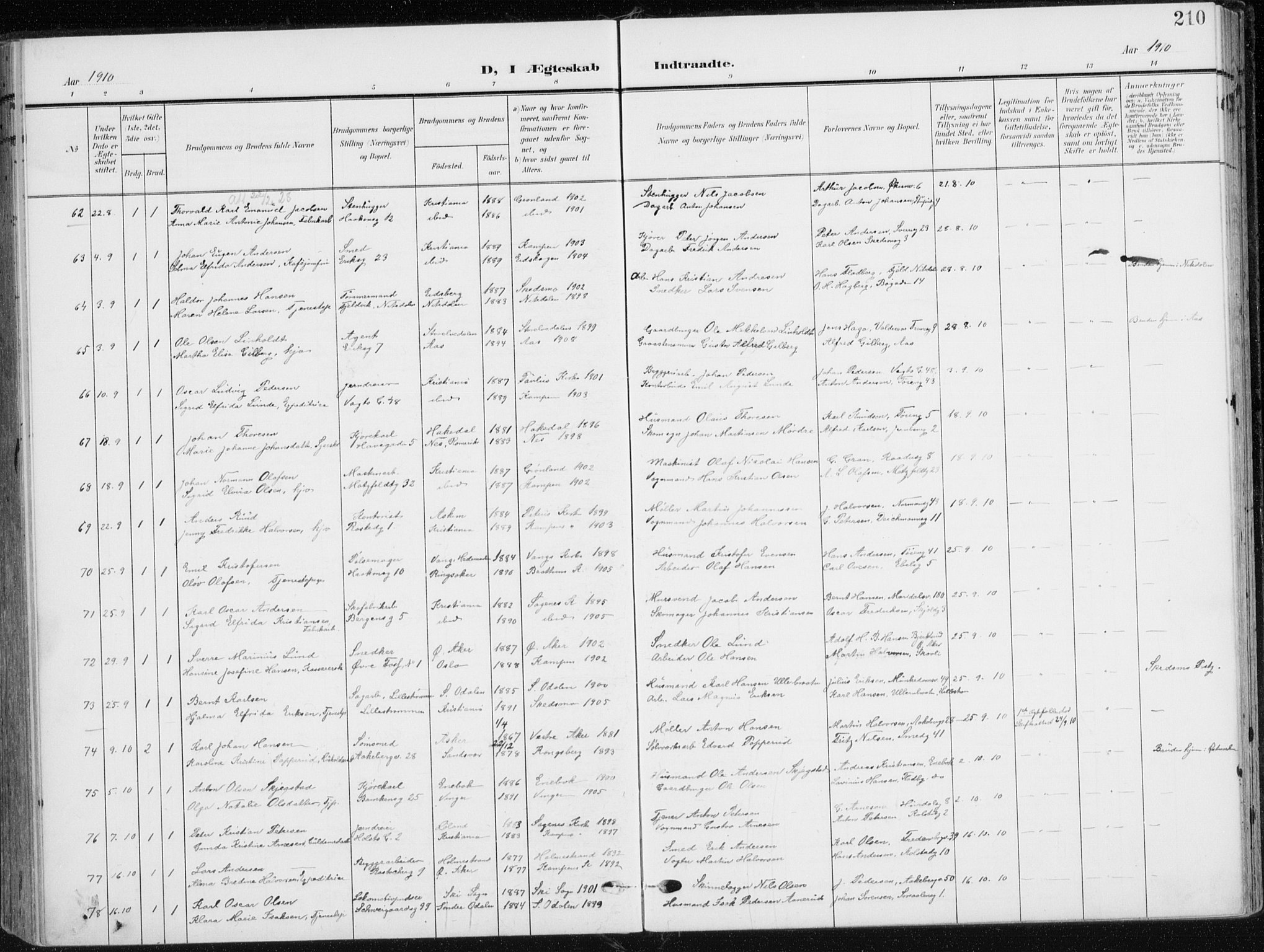 Kampen prestekontor Kirkebøker, AV/SAO-A-10853/F/Fa/L0011: Parish register (official) no. I 11, 1907-1917, p. 210