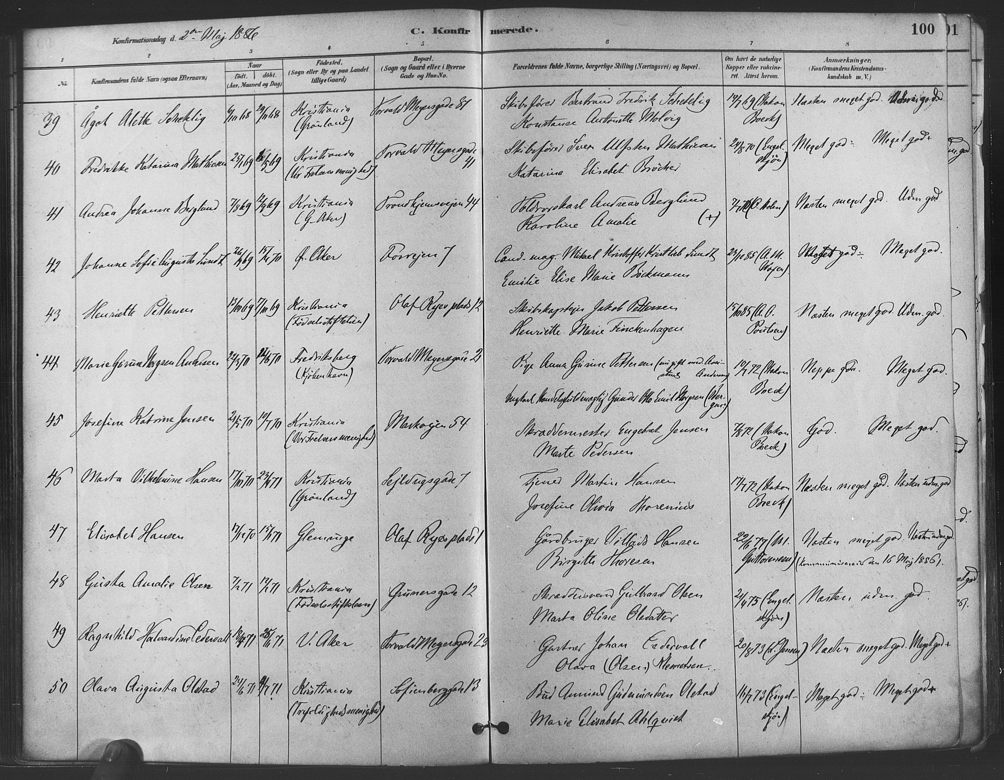 Paulus prestekontor Kirkebøker, SAO/A-10871/F/Fa/L0004: Parish register (official) no. 4, 1879-1891, p. 100