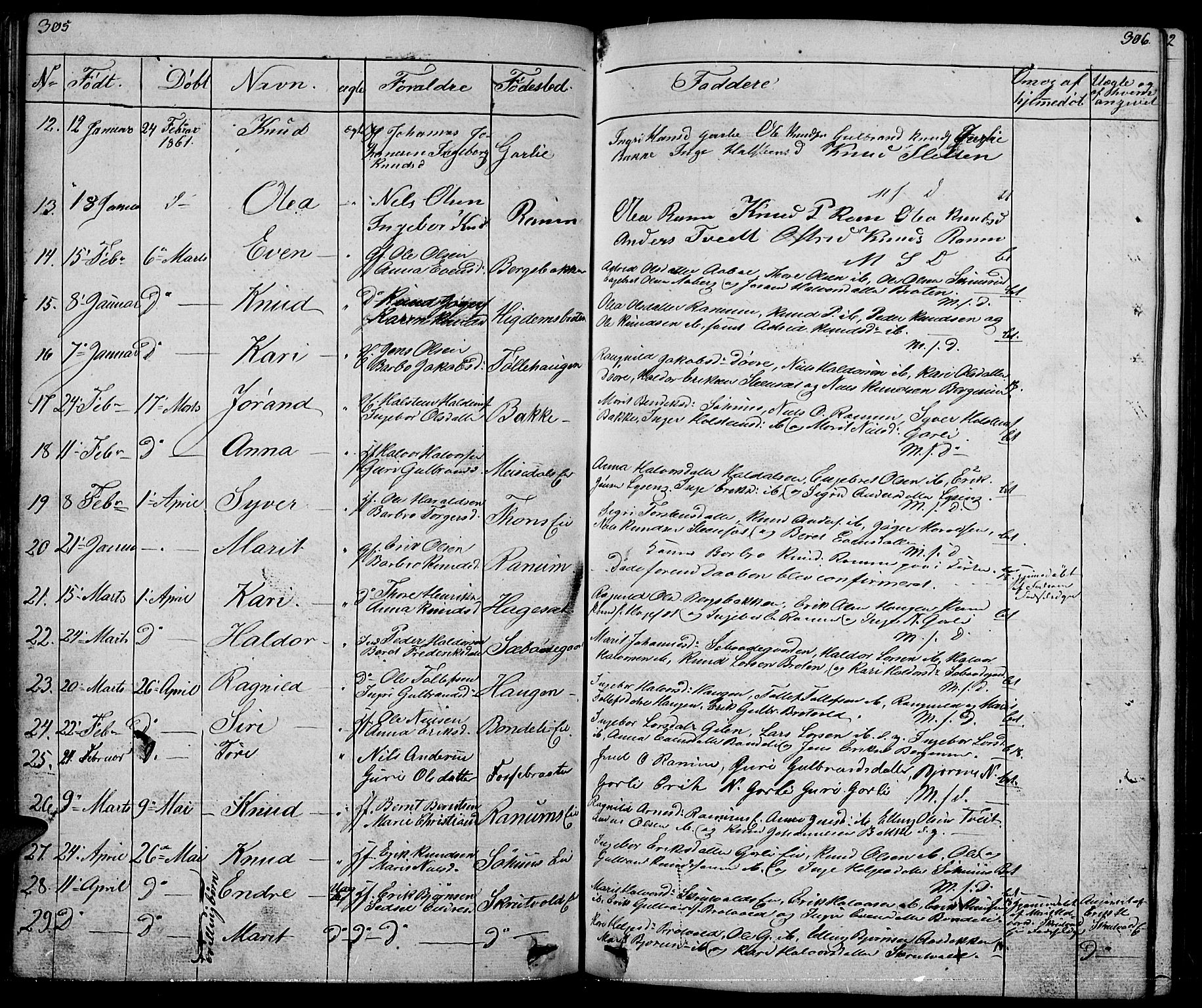 Nord-Aurdal prestekontor, SAH/PREST-132/H/Ha/Hab/L0001: Parish register (copy) no. 1, 1834-1887, p. 305-306