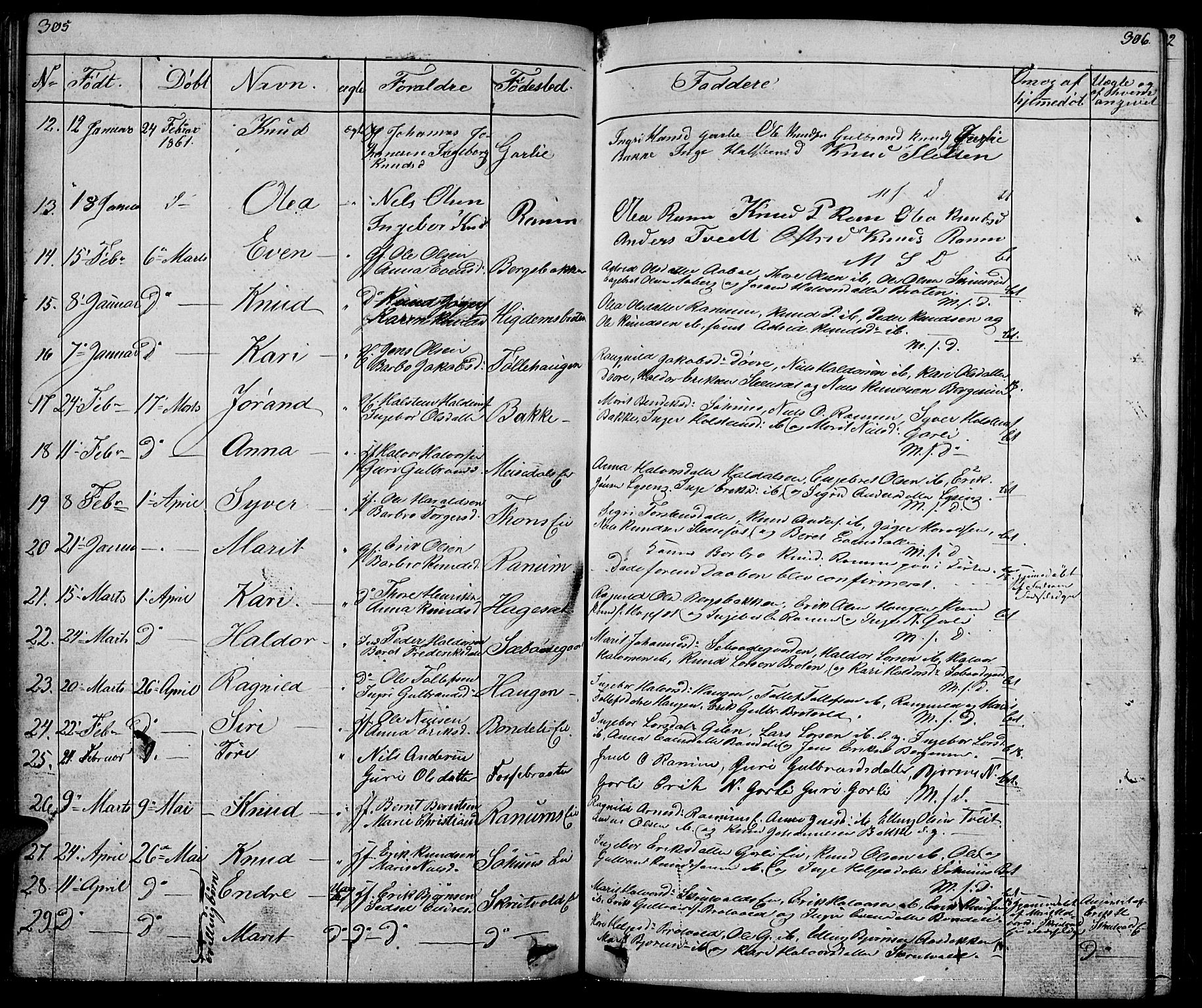 Nord-Aurdal prestekontor, AV/SAH-PREST-132/H/Ha/Hab/L0001: Parish register (copy) no. 1, 1834-1887, p. 305-306