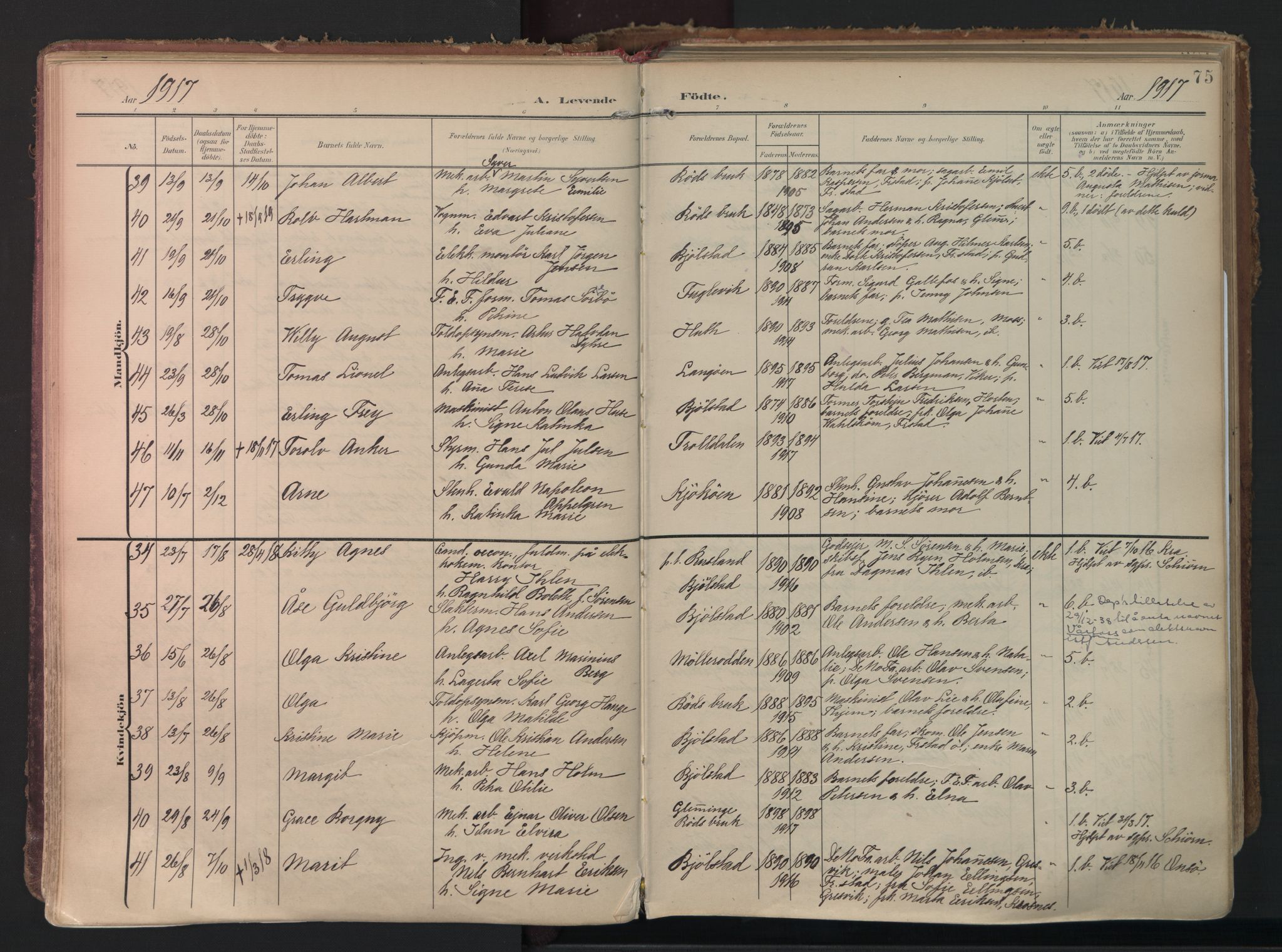 Kråkerøy prestekontor Kirkebøker, AV/SAO-A-10912/F/Fa/L0003: Parish register (official) no. 3, 1908-1937, p. 75