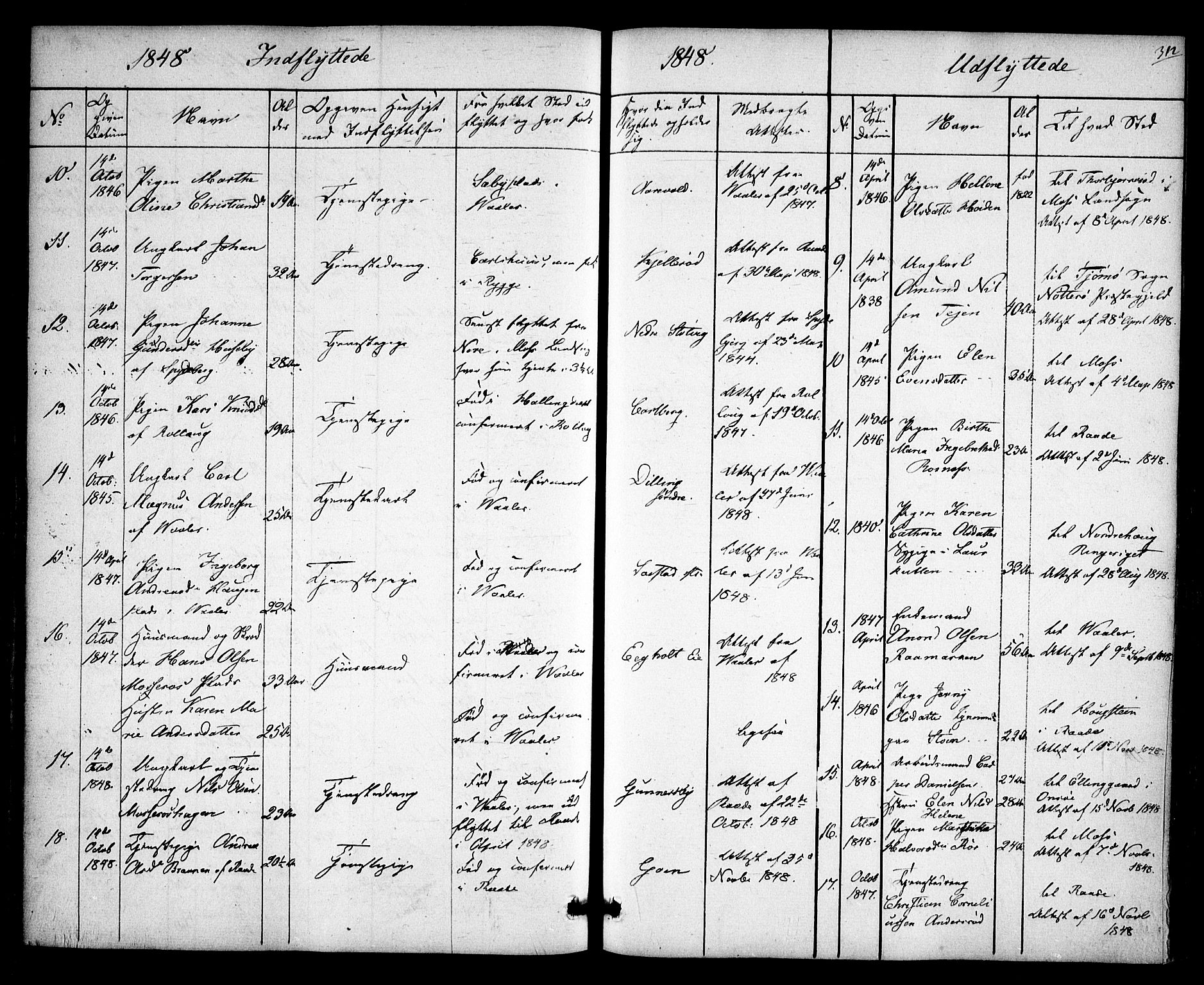 Rygge prestekontor Kirkebøker, AV/SAO-A-10084b/F/Fa/L0004: Parish register (official) no. 4, 1836-1851, p. 312