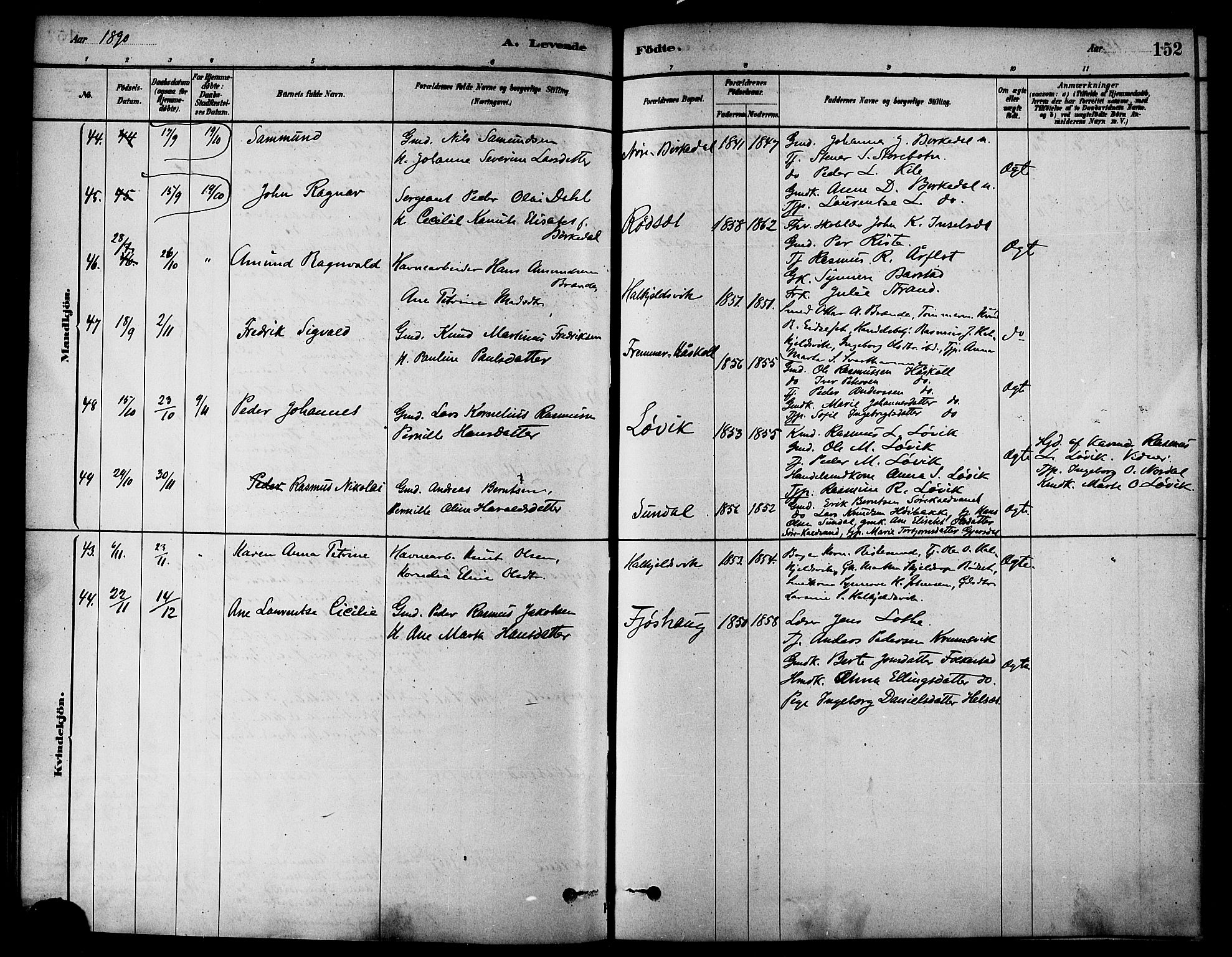 Ministerialprotokoller, klokkerbøker og fødselsregistre - Møre og Romsdal, AV/SAT-A-1454/511/L0141: Parish register (official) no. 511A08, 1878-1890, p. 152
