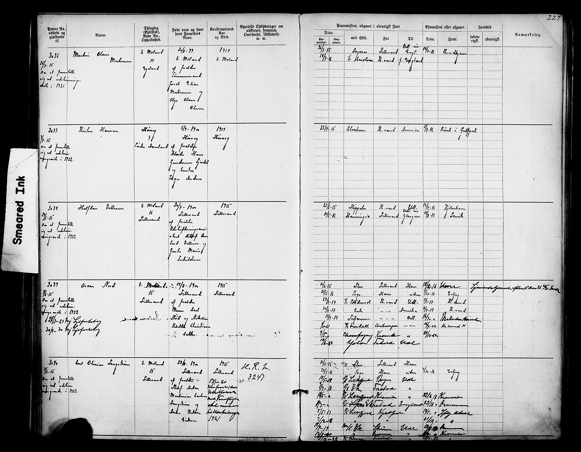 Lillesand mønstringskrets, AV/SAK-2031-0014/F/Fa/L0003: Annotasjonsrulle nr 1911-3489 med register, W-9, 1891-1932, p. 258