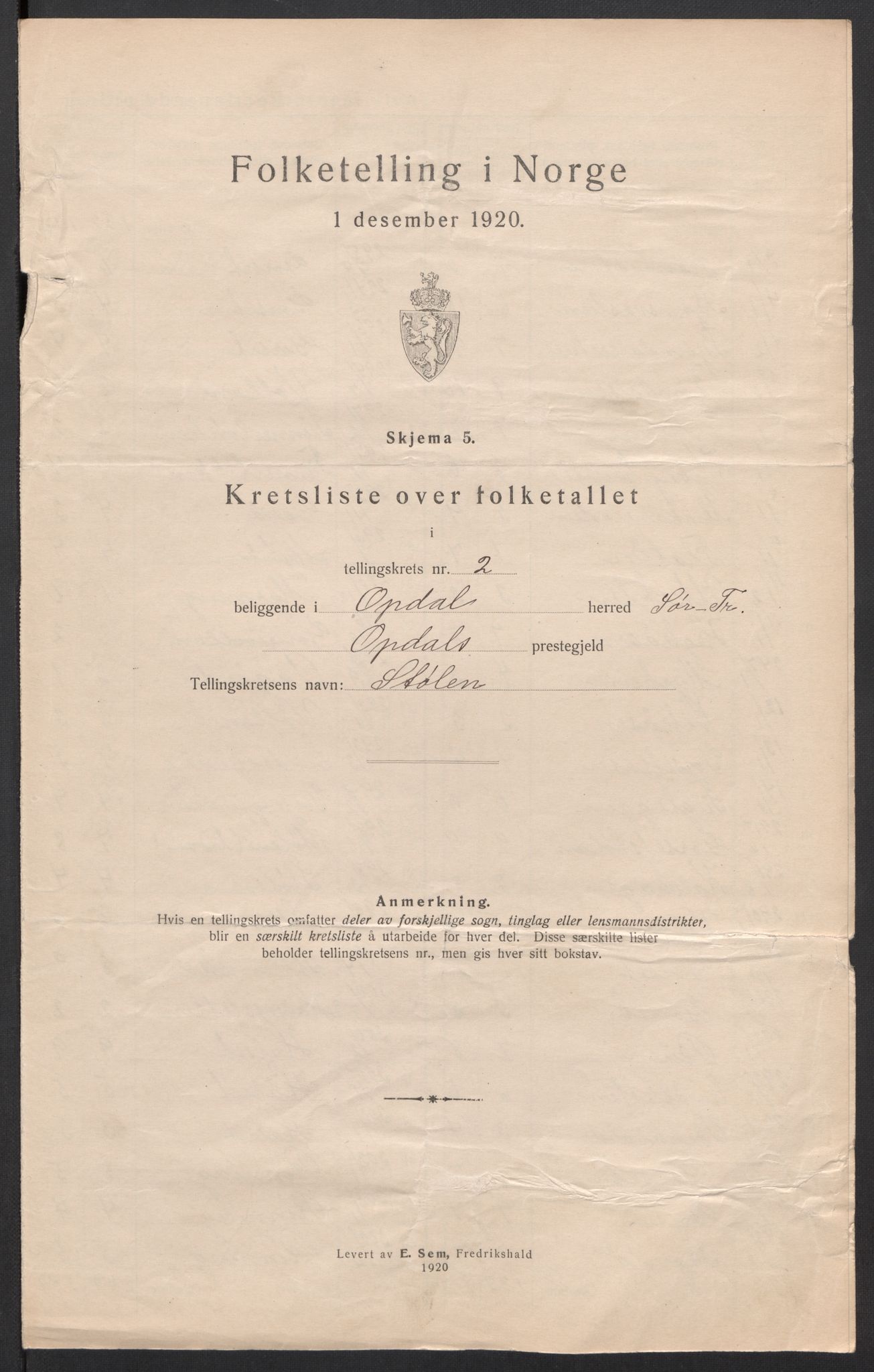 SAT, 1920 census for Oppdal, 1920, p. 9