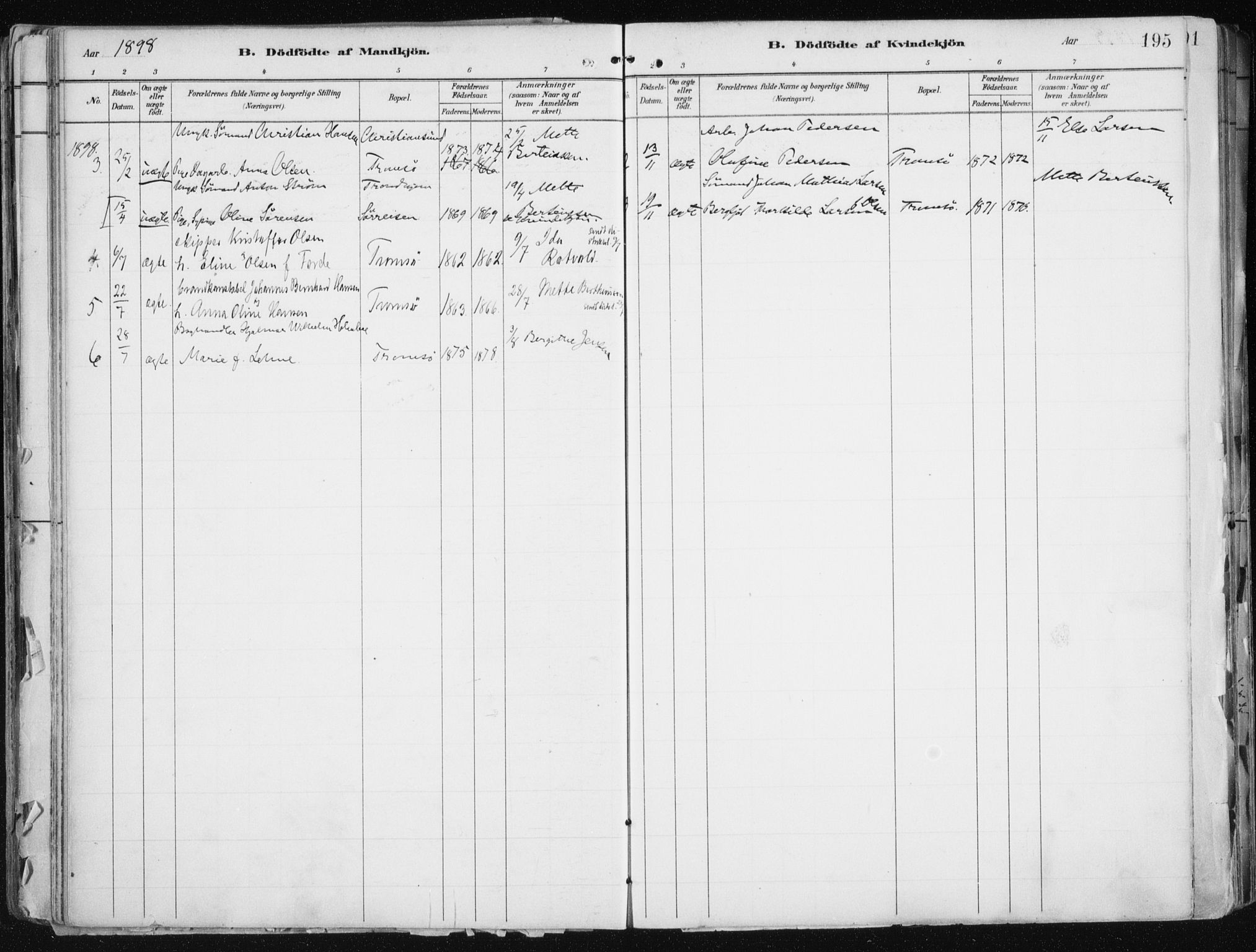 Tromsø sokneprestkontor/stiftsprosti/domprosti, AV/SATØ-S-1343/G/Ga/L0015kirke: Parish register (official) no. 15, 1889-1899, p. 195