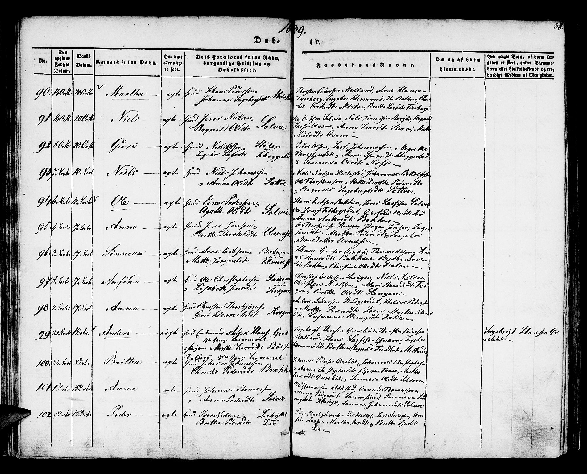 Hafslo sokneprestembete, SAB/A-80301/H/Haa/Haaa/L0005: Parish register (official) no. A 5, 1834-1852, p. 38