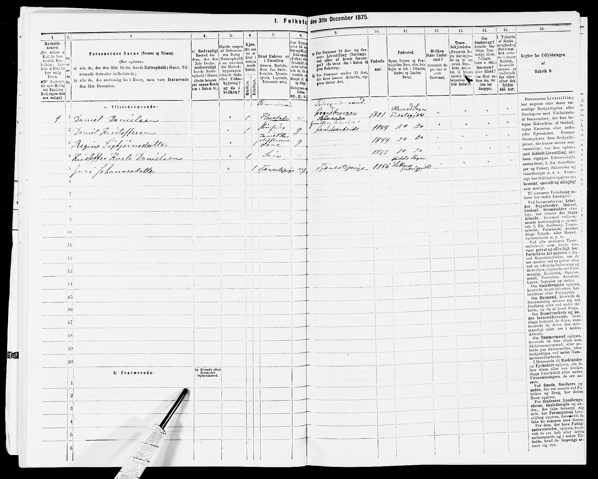 SAK, 1875 census for 1039P Herad, 1875, p. 319