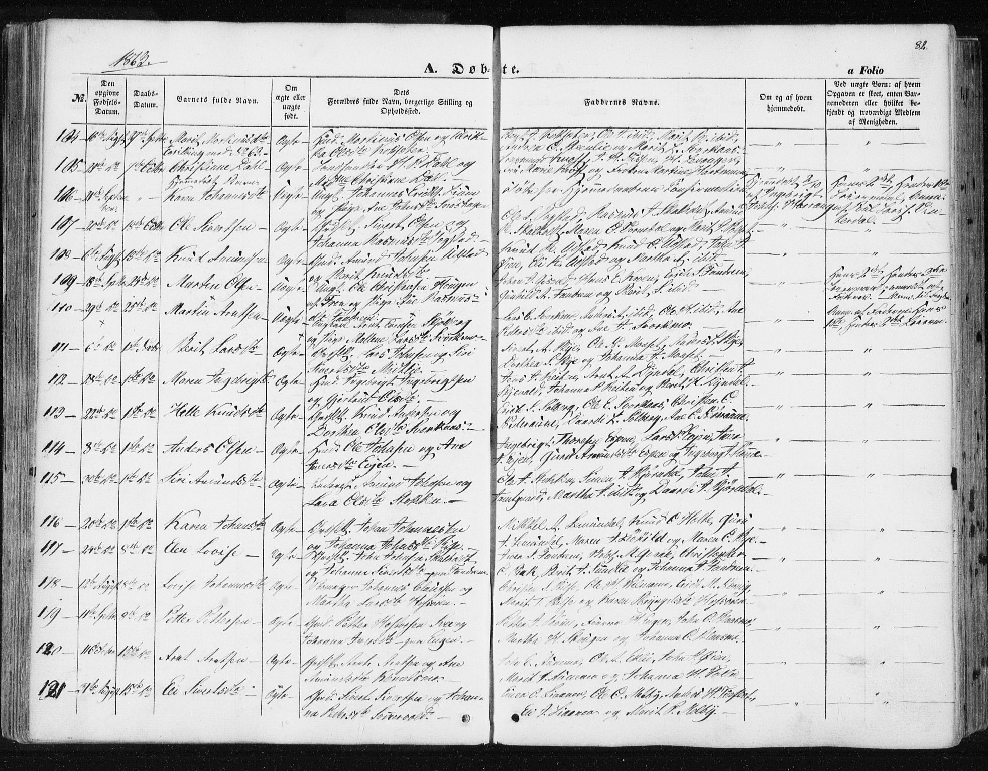 Ministerialprotokoller, klokkerbøker og fødselsregistre - Sør-Trøndelag, AV/SAT-A-1456/668/L0806: Parish register (official) no. 668A06, 1854-1869, p. 82