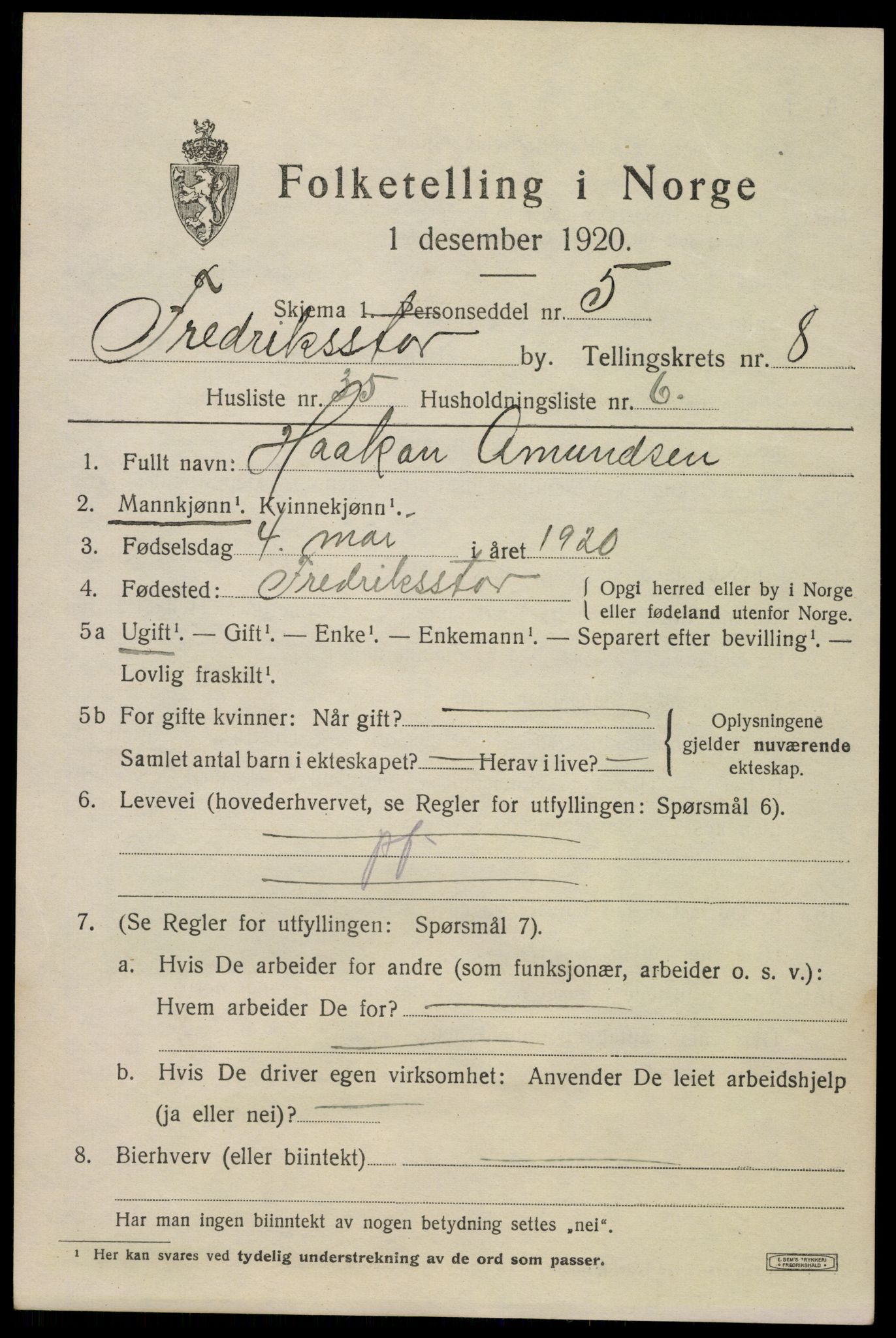 SAO, 1920 census for Fredrikstad, 1920, p. 24179