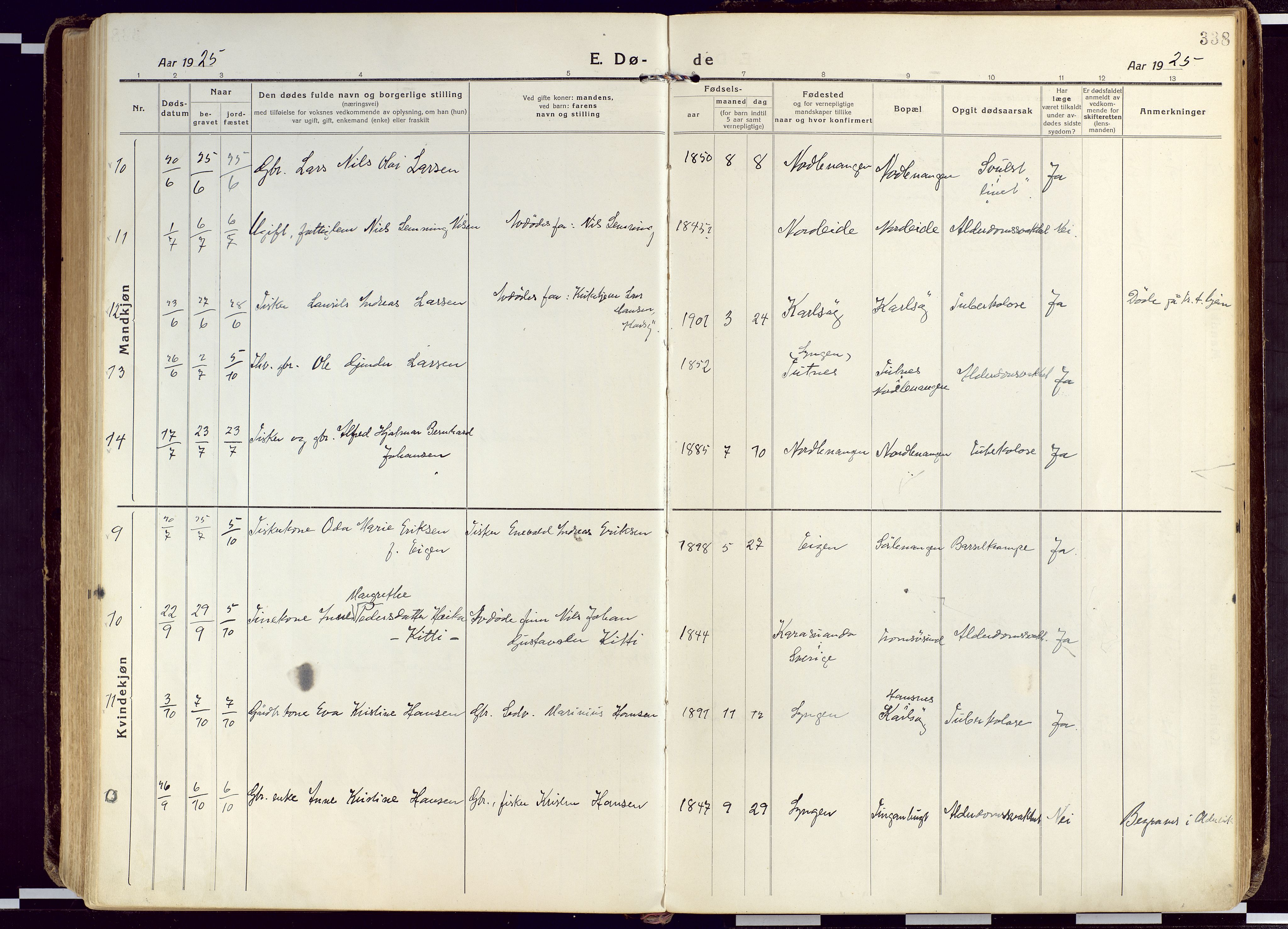 Karlsøy sokneprestembete, AV/SATØ-S-1299/H/Ha/Haa/L0015kirke: Parish register (official) no. 15, 1918-1929, p. 338