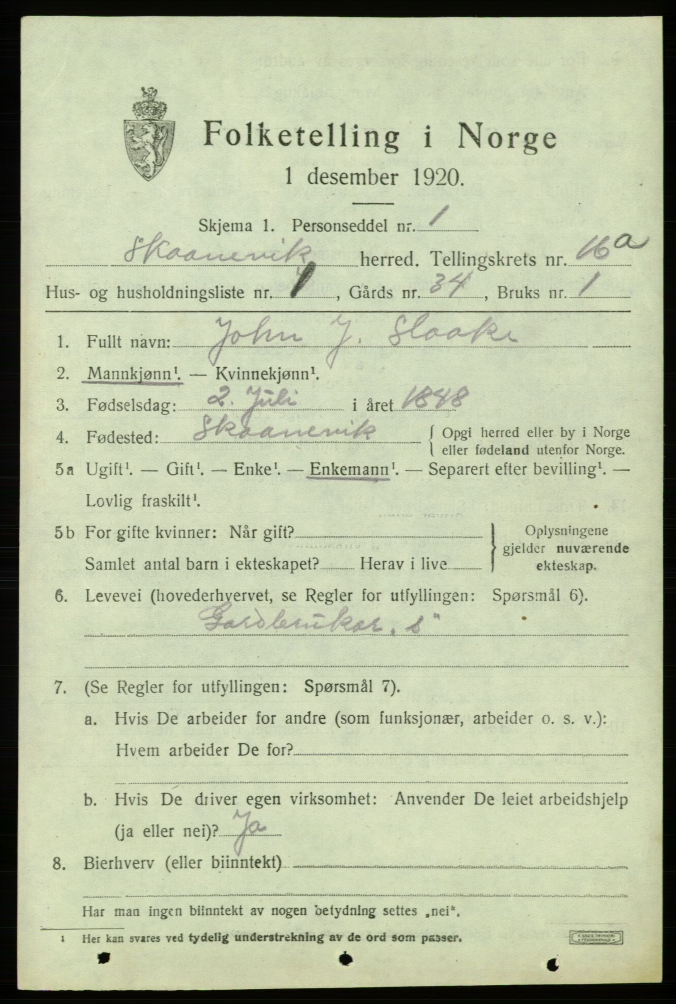 SAB, 1920 census for Skånevik, 1920, p. 6335