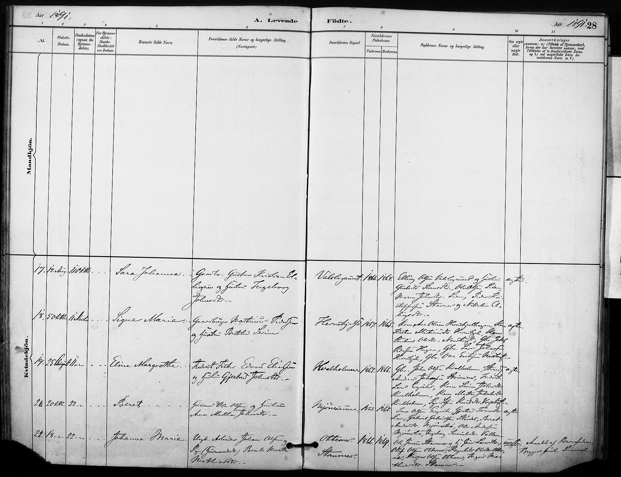 Ministerialprotokoller, klokkerbøker og fødselsregistre - Sør-Trøndelag, SAT/A-1456/633/L0518: Parish register (official) no. 633A01, 1884-1906, p. 28