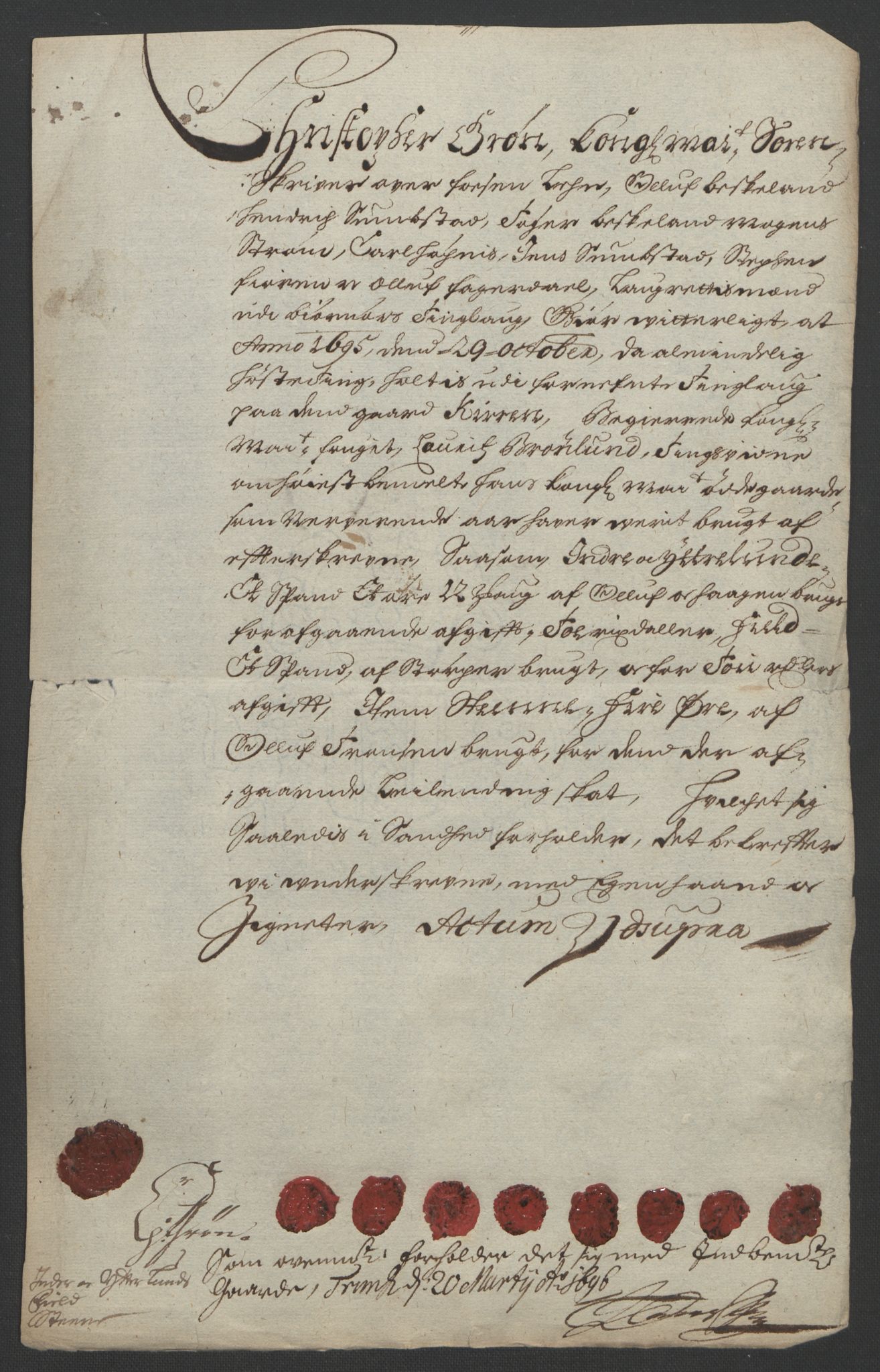 Rentekammeret inntil 1814, Reviderte regnskaper, Fogderegnskap, RA/EA-4092/R57/L3851: Fogderegnskap Fosen, 1695-1696, p. 183