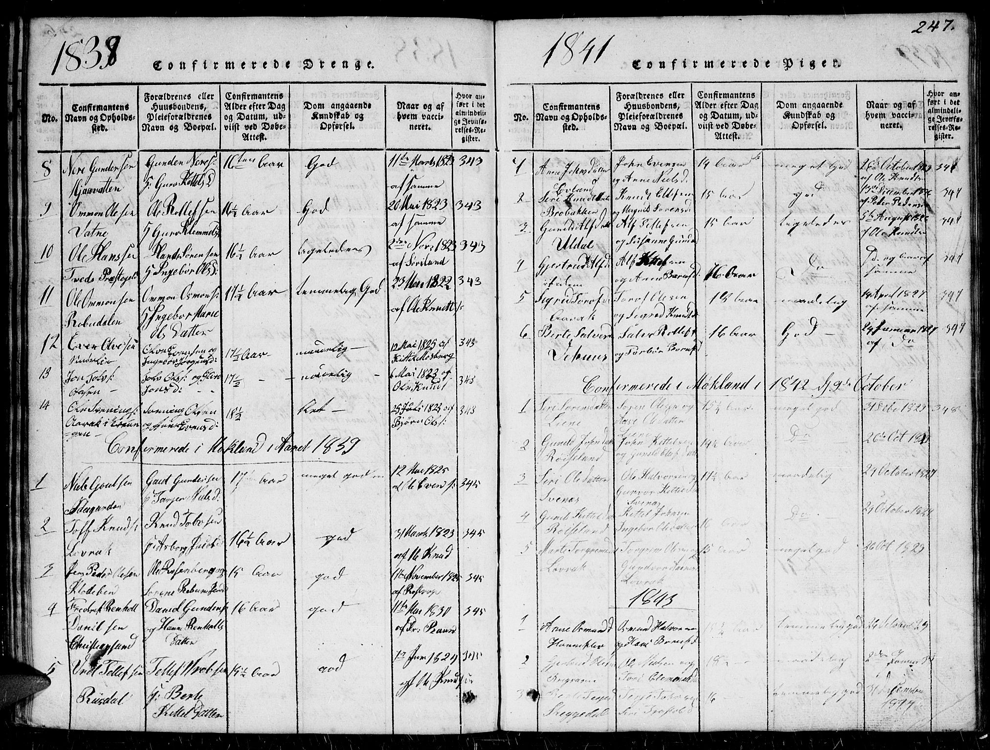 Herefoss sokneprestkontor, SAK/1111-0019/F/Fb/Fbc/L0001: Parish register (copy) no. B 1, 1816-1866, p. 247